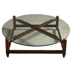Rounded Coffee Table in Solid Hardwood and Glass, Brazilian Mid-Century Modern