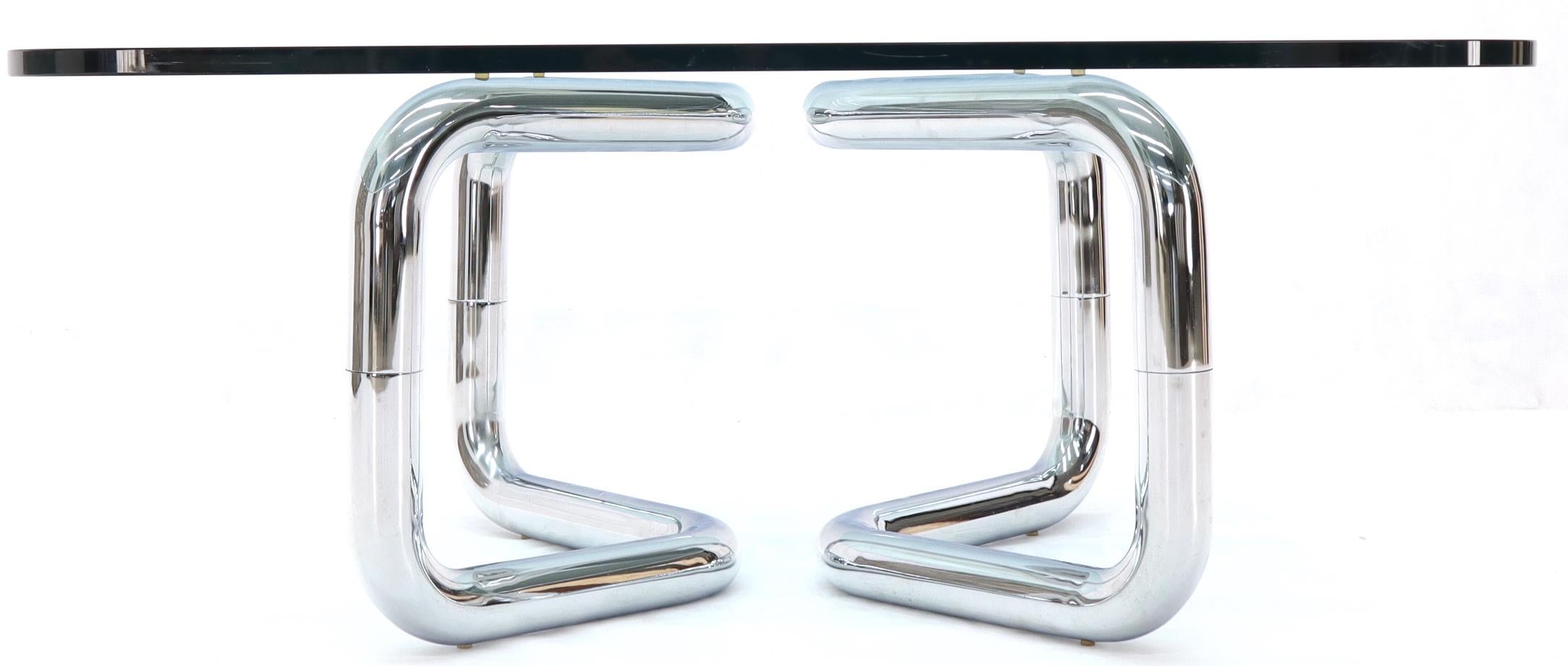 Mid-Century Modern Rounded Corners Square Coffee Table on Thick Bent Tube Chrome Base For Sale
