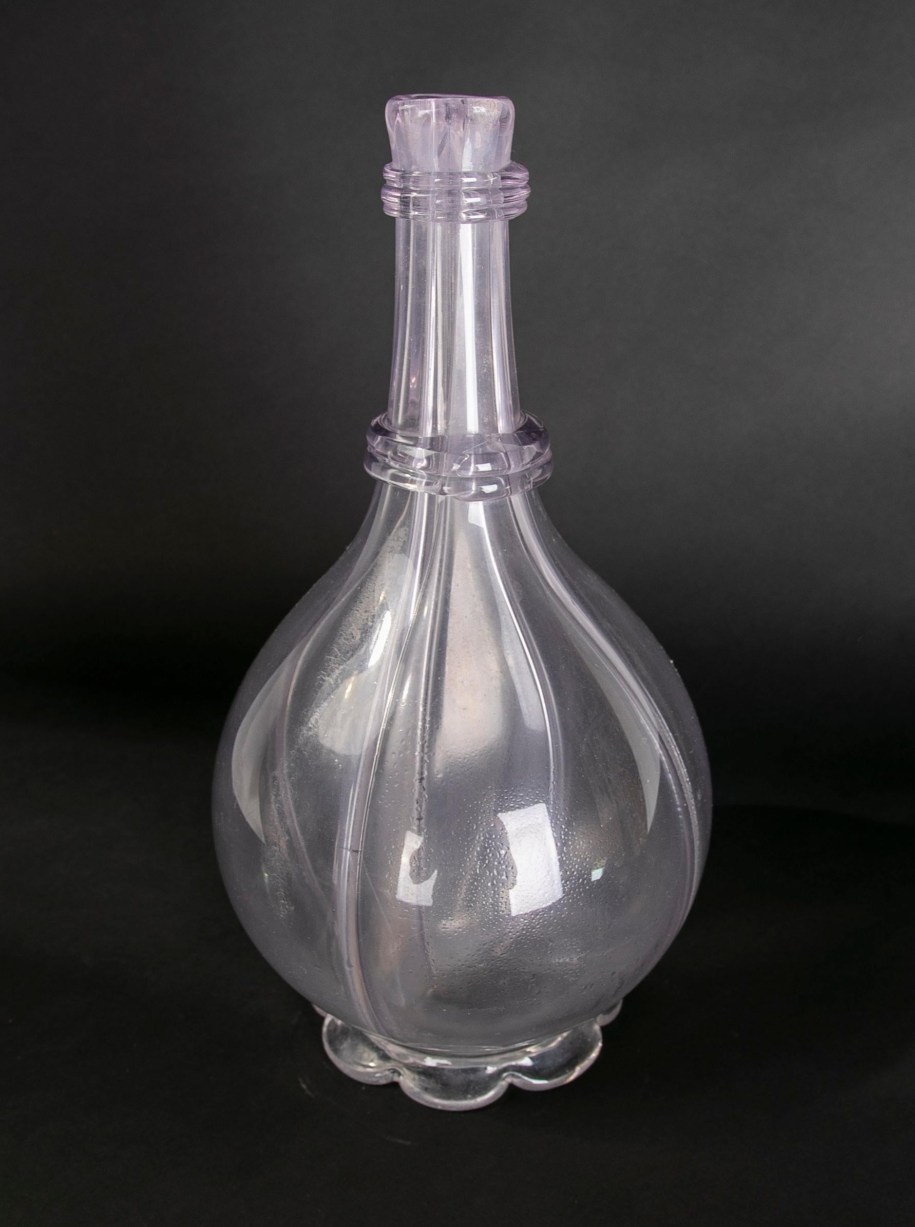 Spanish Rounded Crystal Vase with Rounded Bottom and Flower Shaped Base For Sale