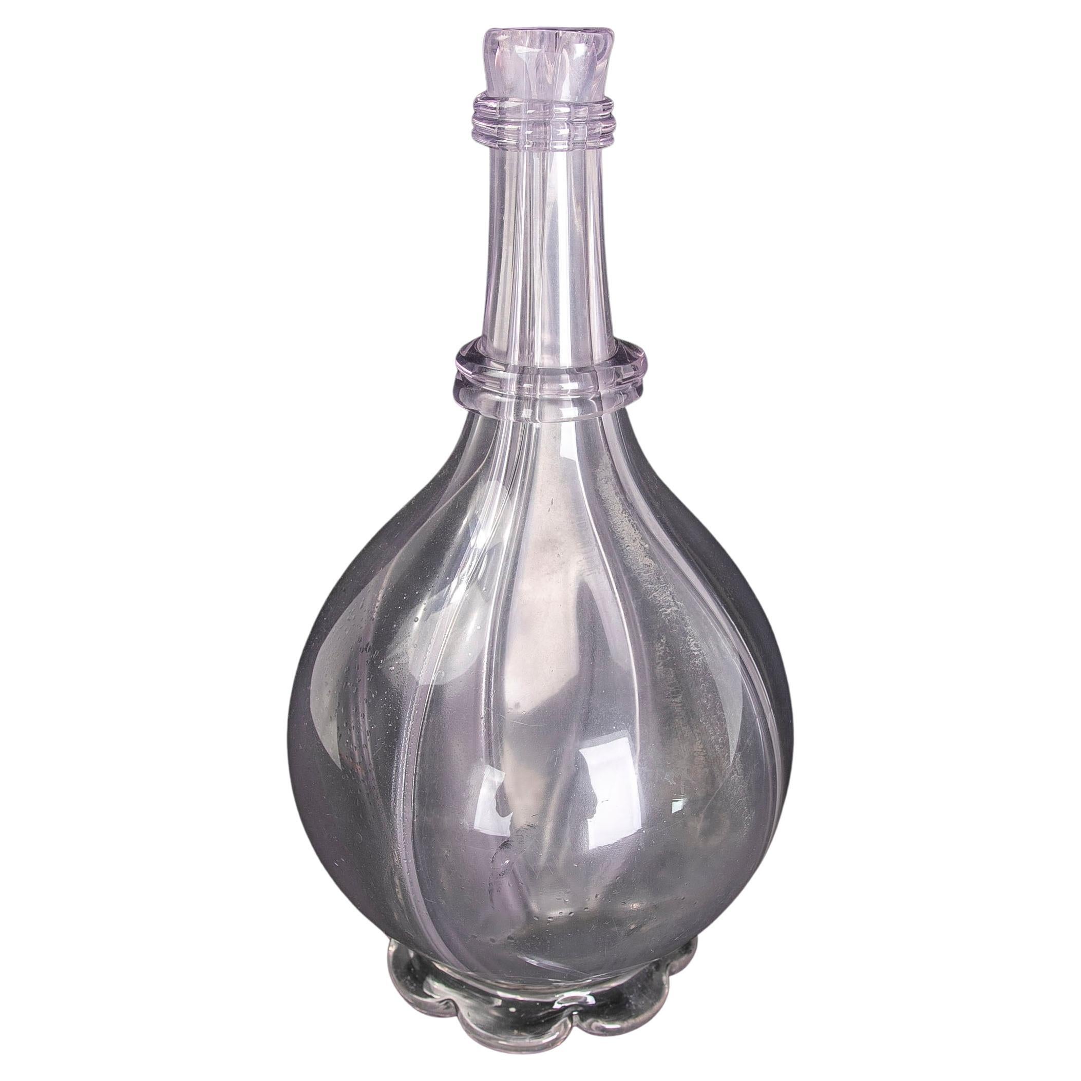 Rounded Crystal Vase with Rounded Bottom and Flower Shaped Base For Sale
