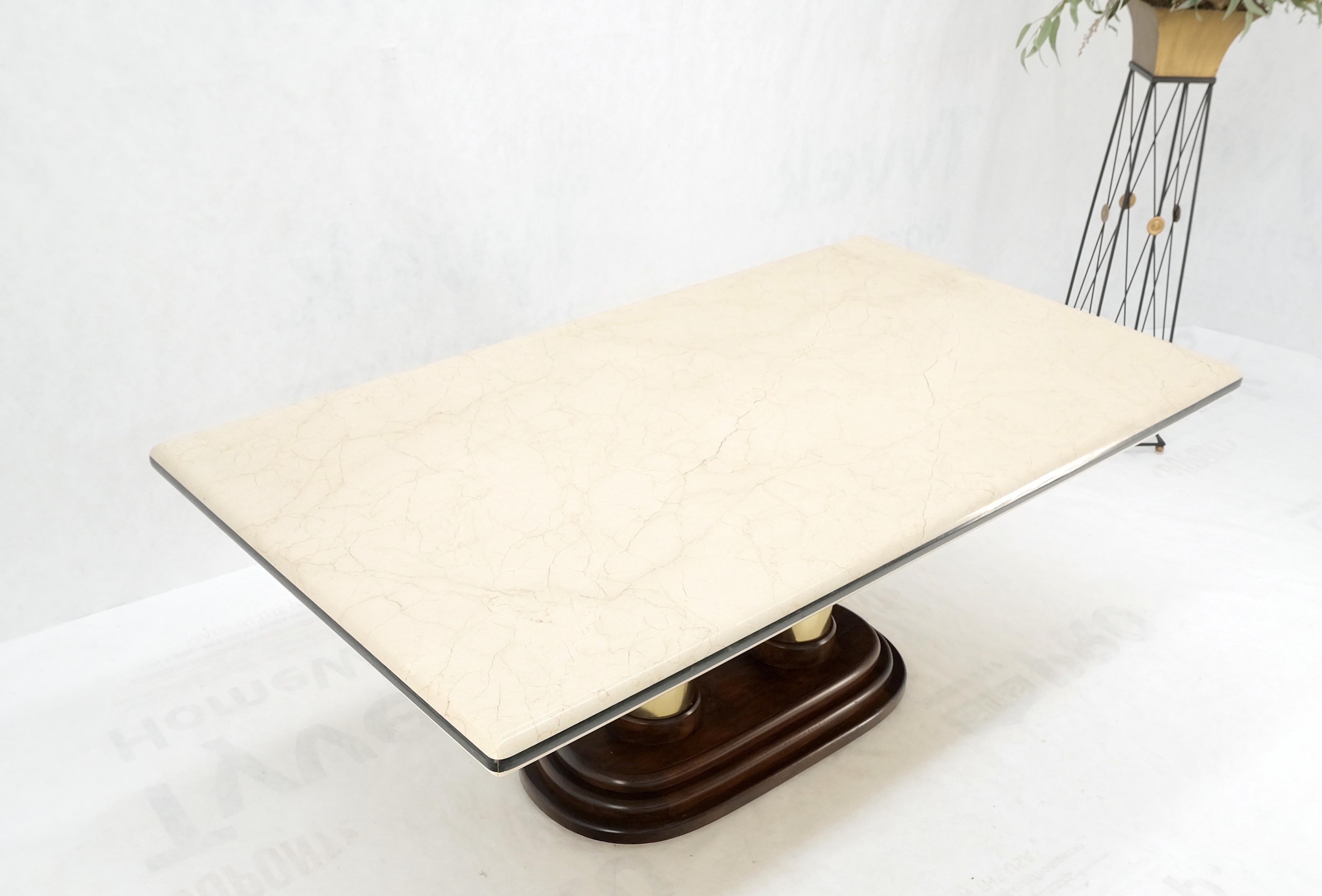 Rounded Edge Marble Top Single Brass Pedestal Base Dining Conference Table Mint! For Sale 4