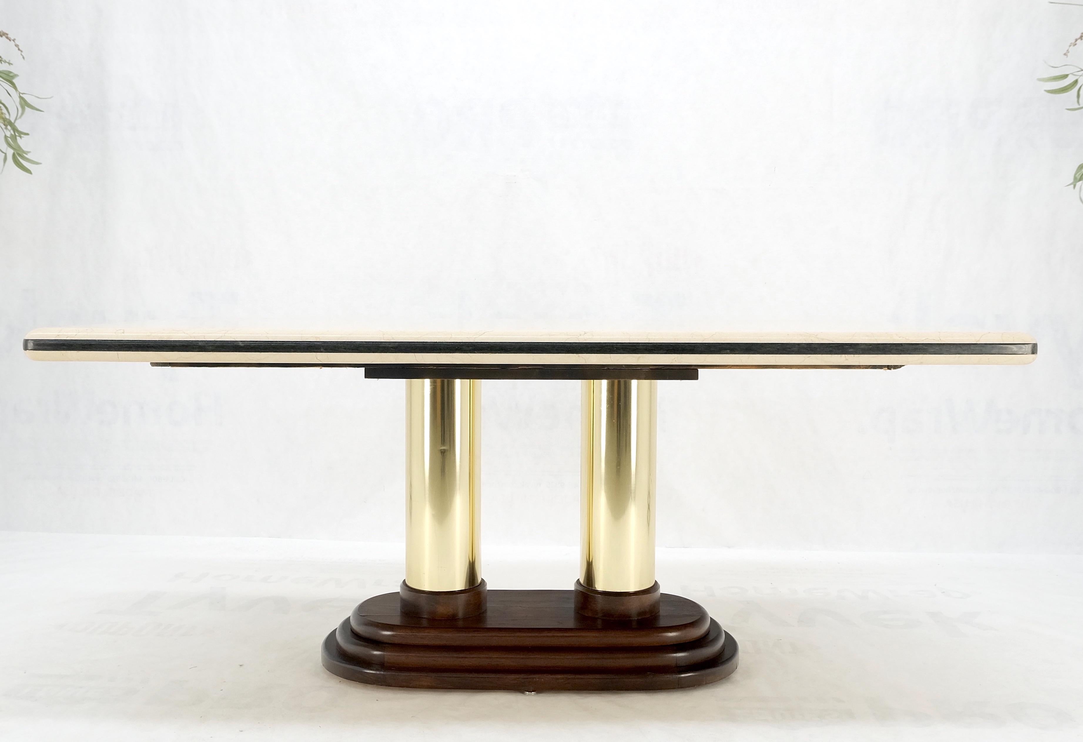 Rounded Edge Marble Top Single Brass Pedestal Base Dining Conference Table Mint! For Sale 5