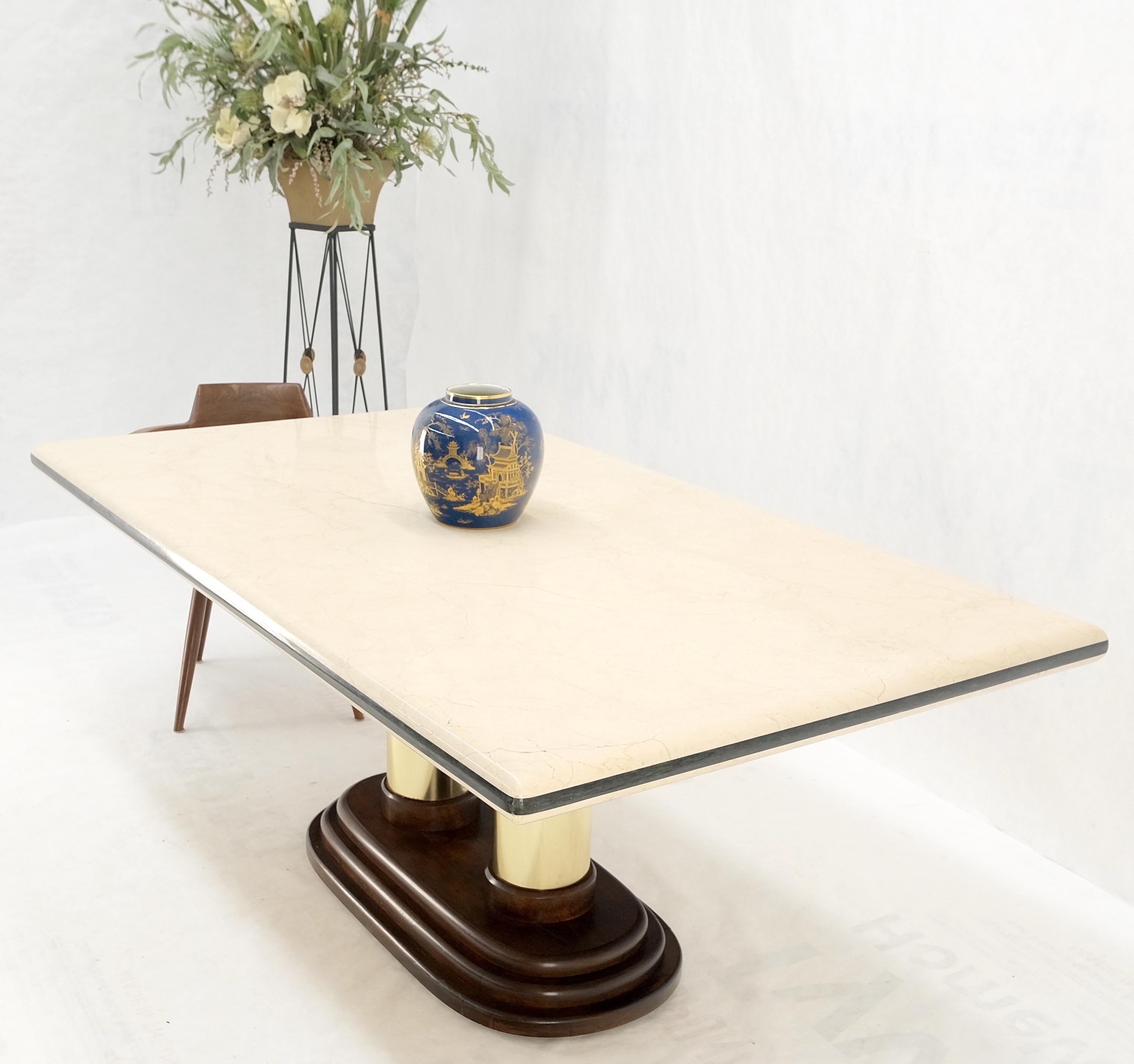 Rounded Edge Marble Top Single Brass Pedestal Base Dining Conference Table Mint! For Sale 7