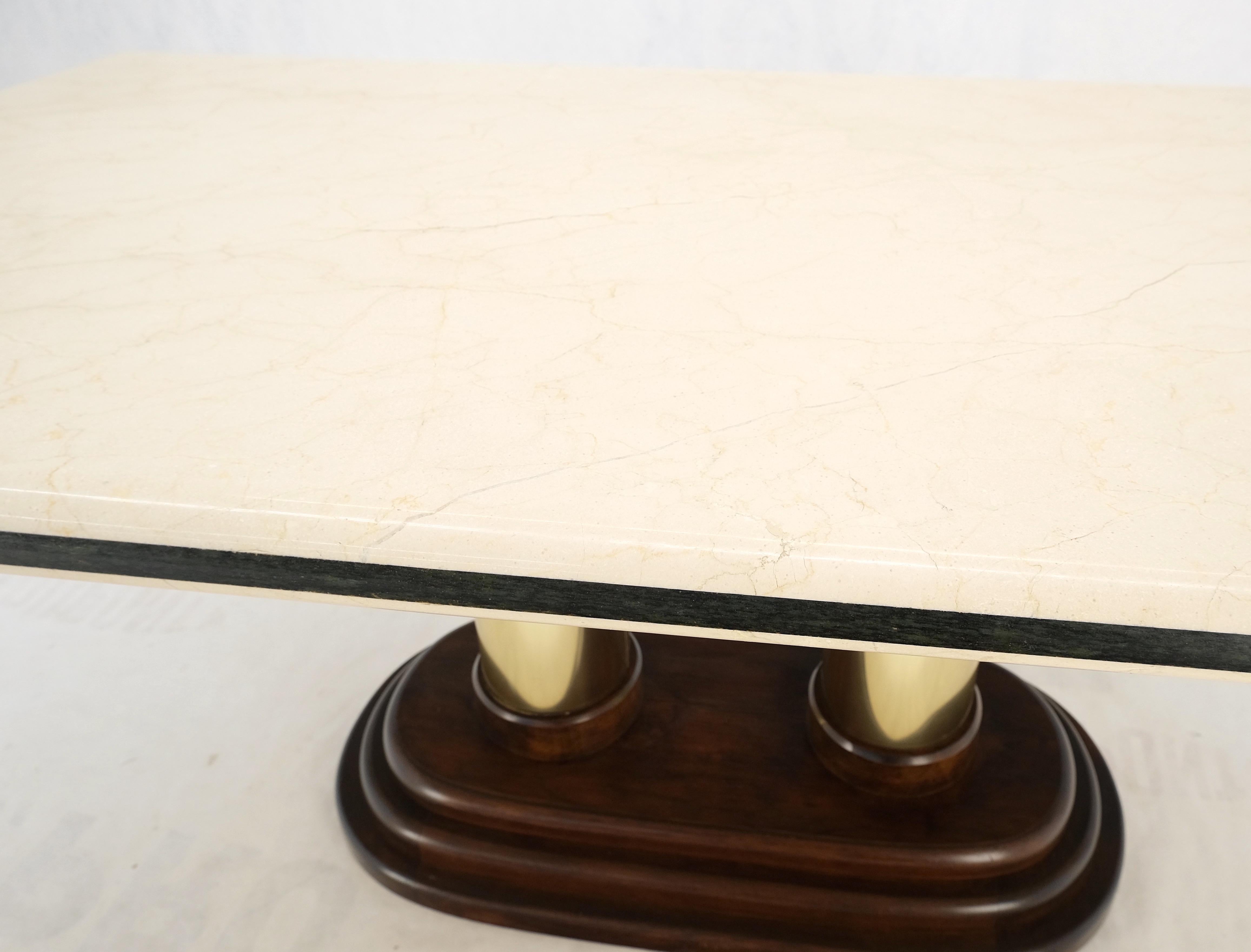 Mid-Century Modern Rounded Edge Marble Top Single Brass Pedestal Base Dining Conference Table Mint! For Sale