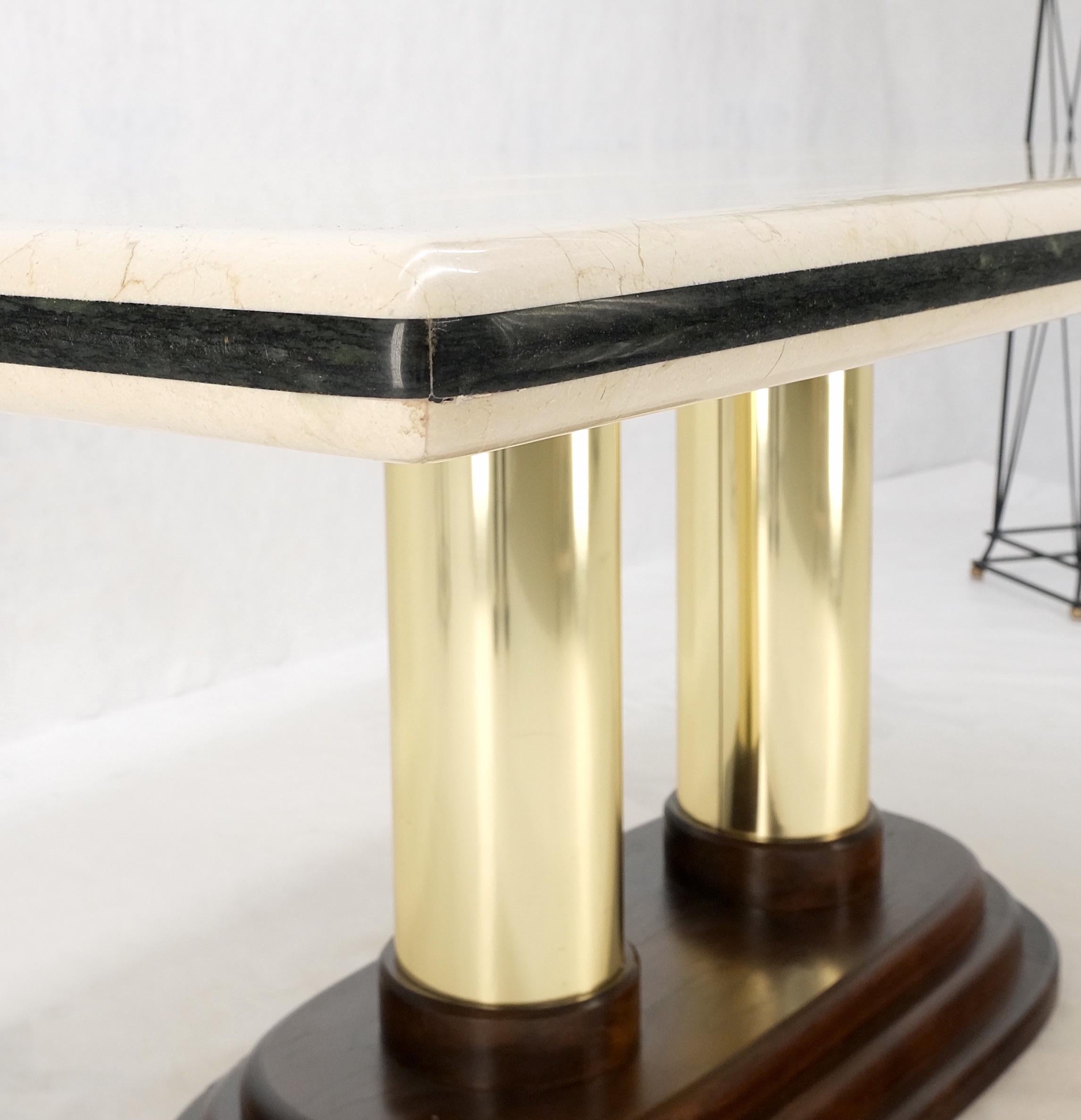 Lacquered Rounded Edge Marble Top Single Brass Pedestal Base Dining Conference Table Mint! For Sale