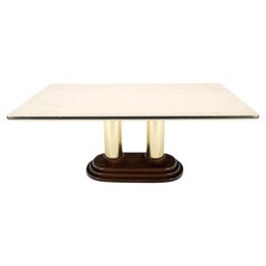 Rounded Edge Marble Top Single Brass Pedestal Base Dining Conference Table Mint!