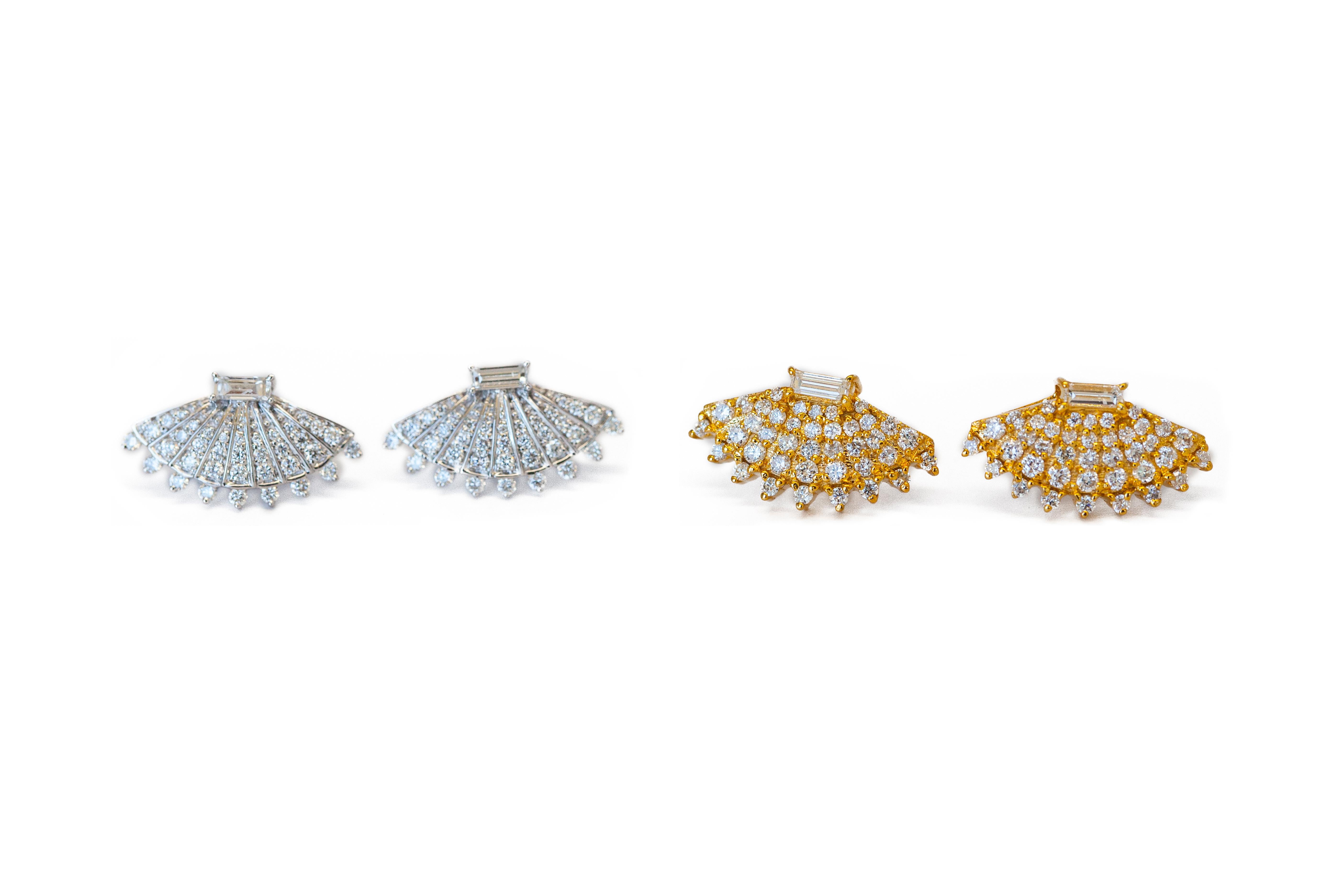 Rounded Fan Diamond Earrings In New Condition In Houston, TX