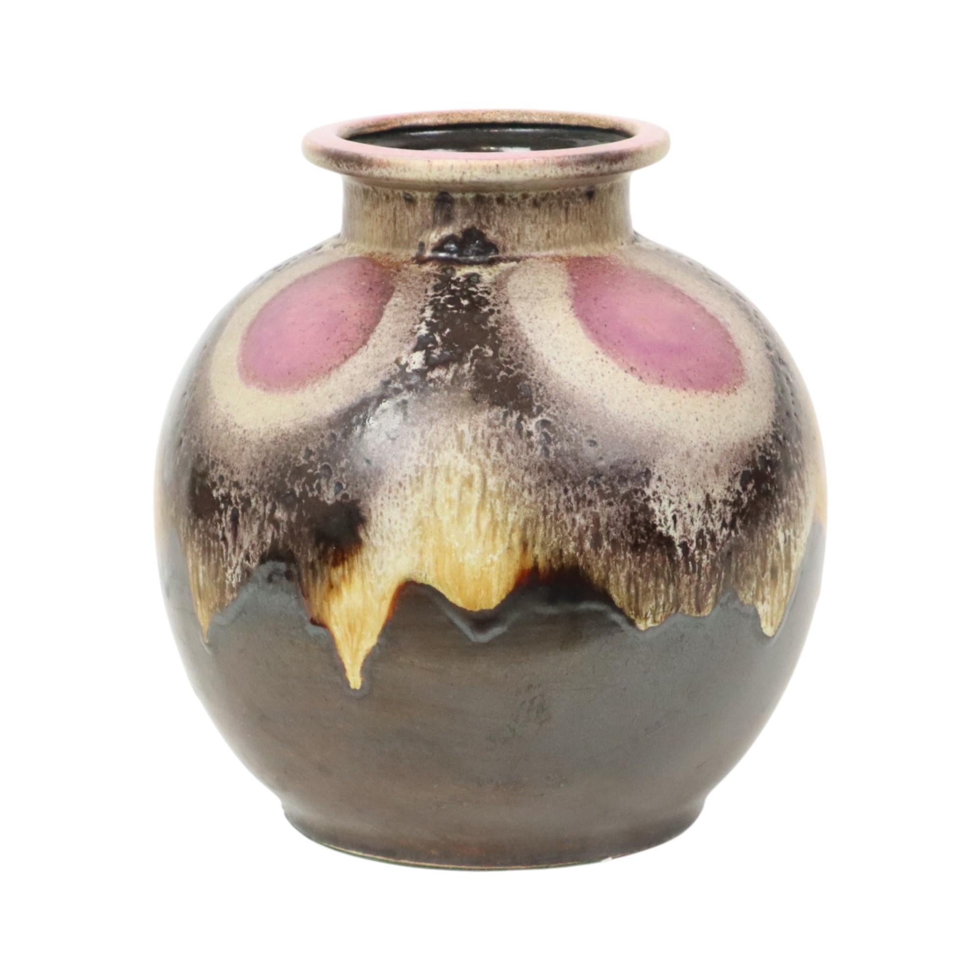 Glazed Rounded Fat Lava Vase Purple West Germany Ceramics 666-21 For Sale