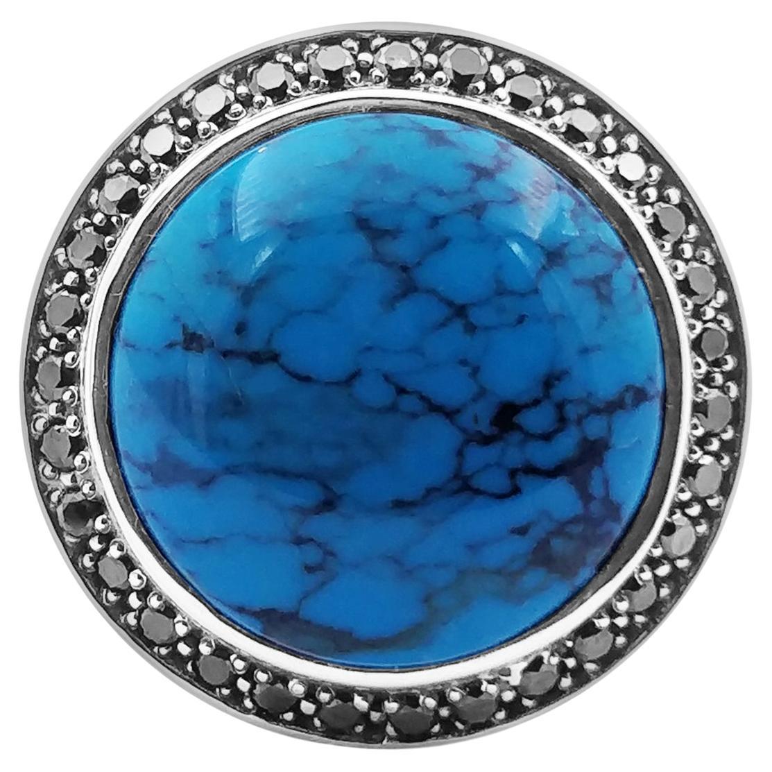 Runder Obsidian-Cabochon-Ring aus Sterlingsilber mit Gold