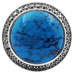 Bague obsidienne en or arrondi avec cabochon en argent sterling