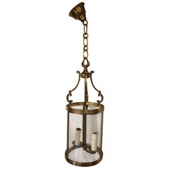 Used Rounded Golden Bronze Metal and Curved Glass Lantern, French, circa 1940s
