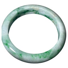 Rounded Green & White Jade Bangle, 65.3gr. 15mm wide, 21cm circumference.