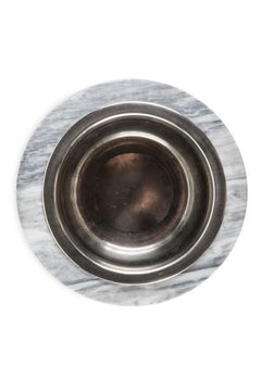Bol rond en marbre gris Bardiglio pour chats ou chiens fait à la main avec acier amovible