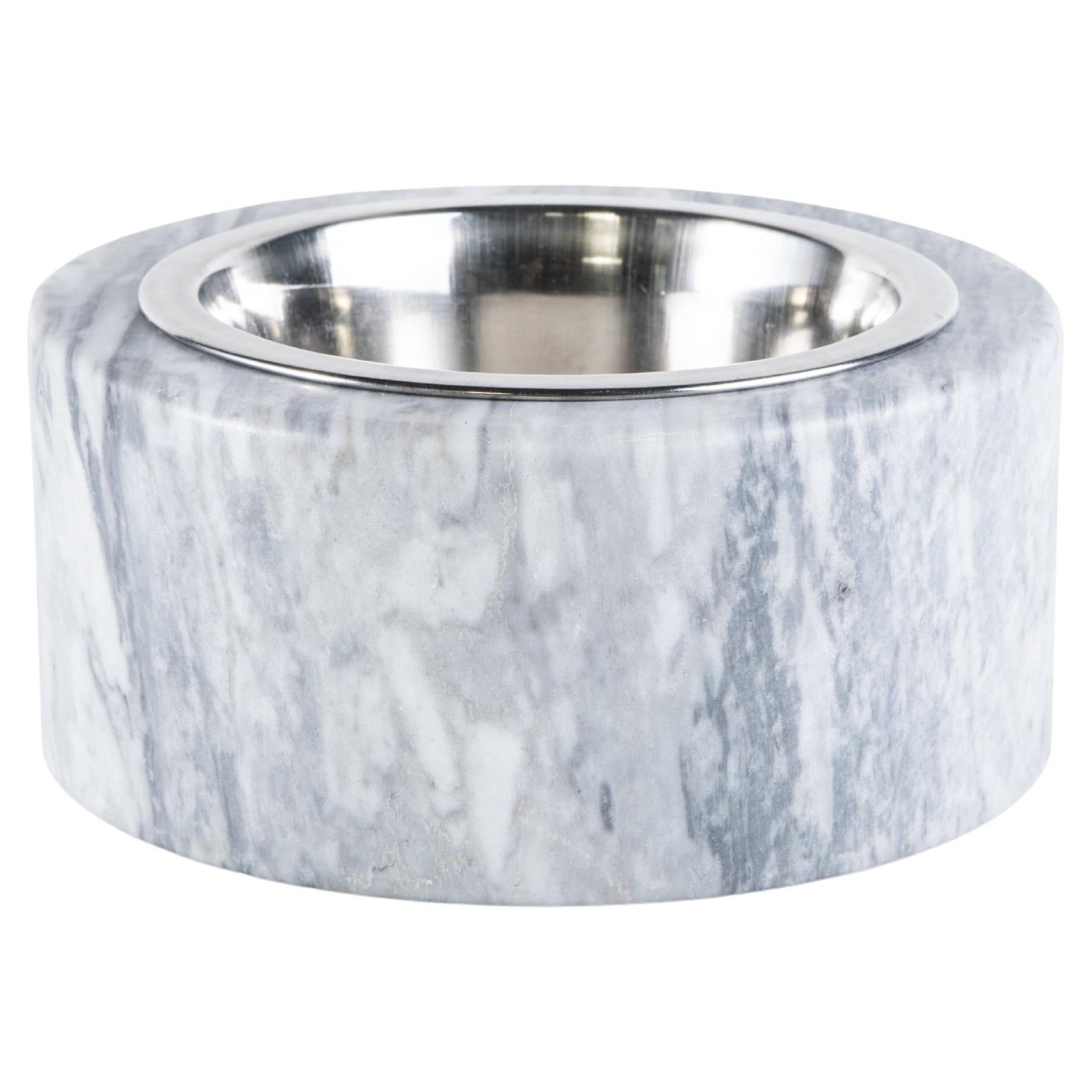 Bol rond en marbre gris Bardiglio pour chats ou chiens fait à la main avec acier amovible