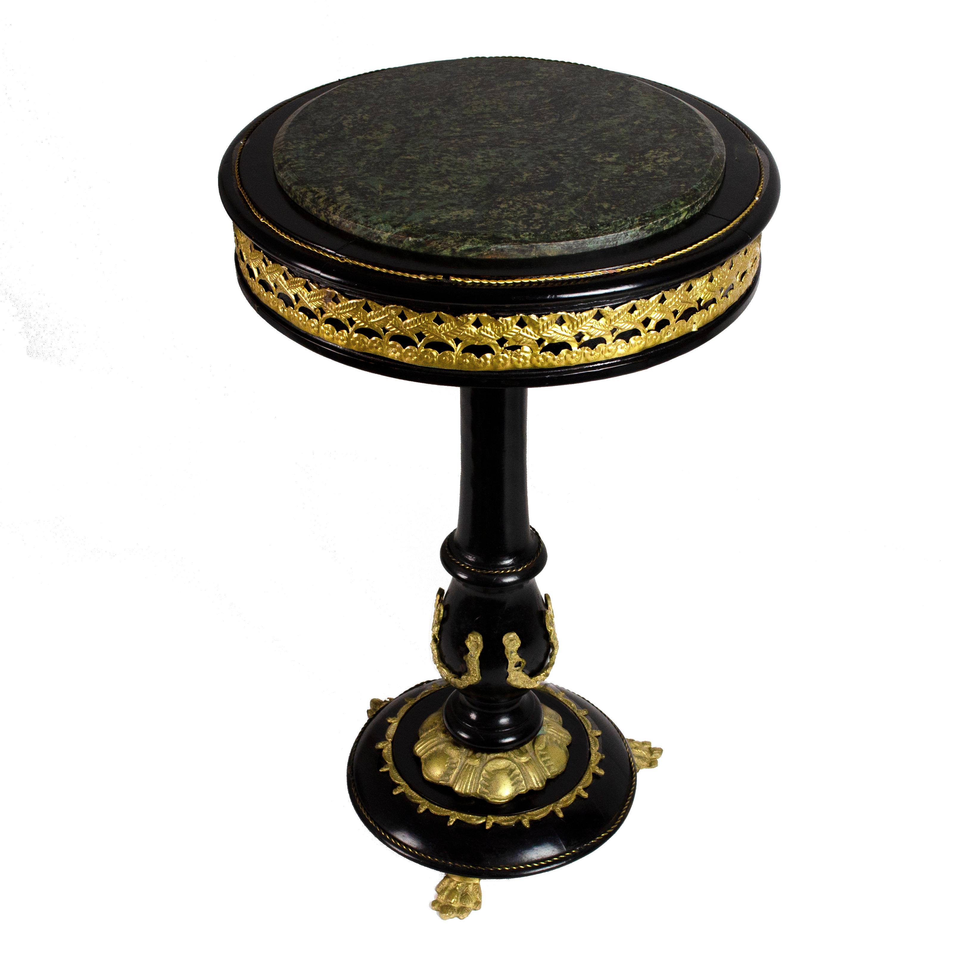 Rounded Gueridon Black Wood and Golden Bronzes Friezes Tables, France, 1950s 3
