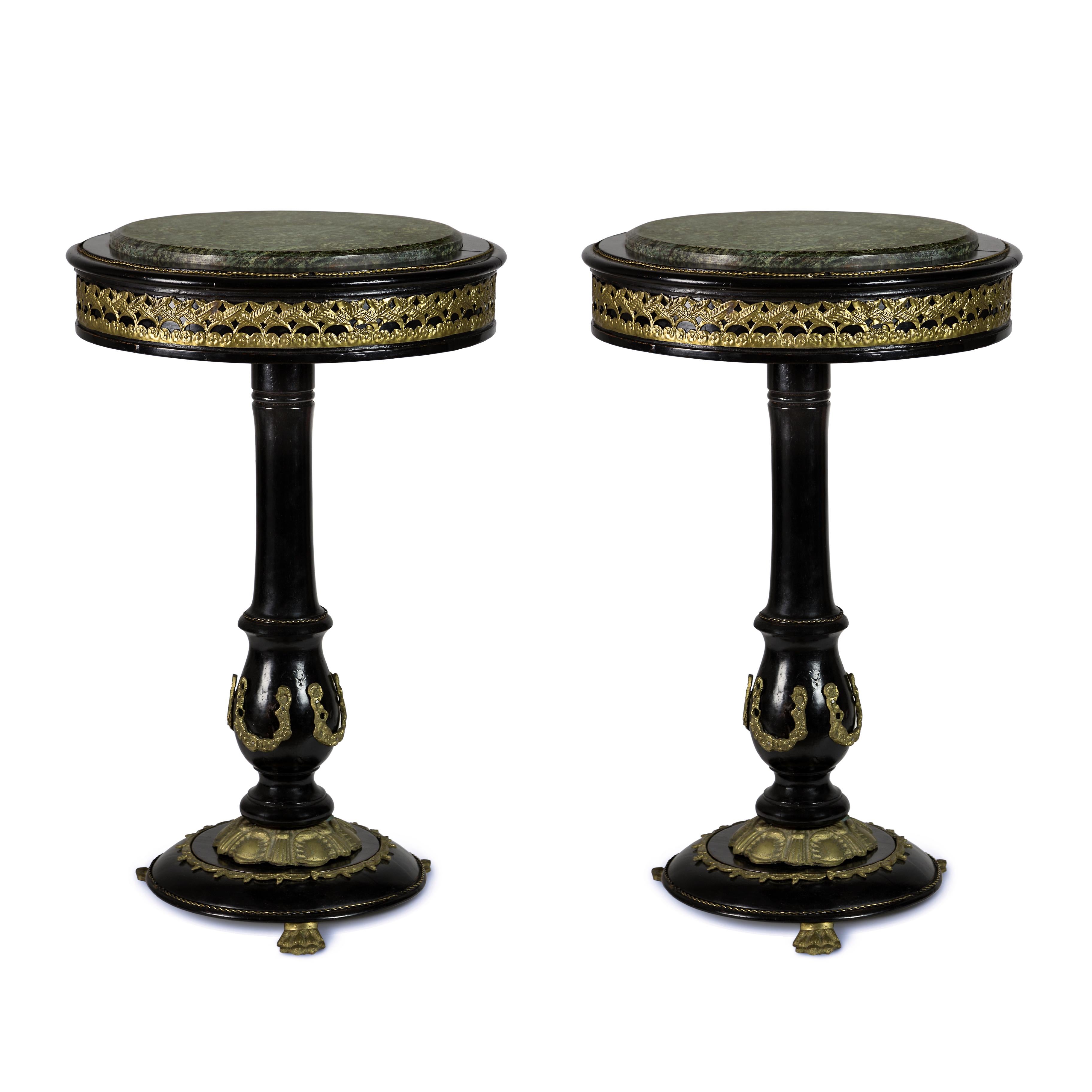 Rounded Gueridon Black Wood and Golden Bronzes Friezes Tables, France, 1950s 2