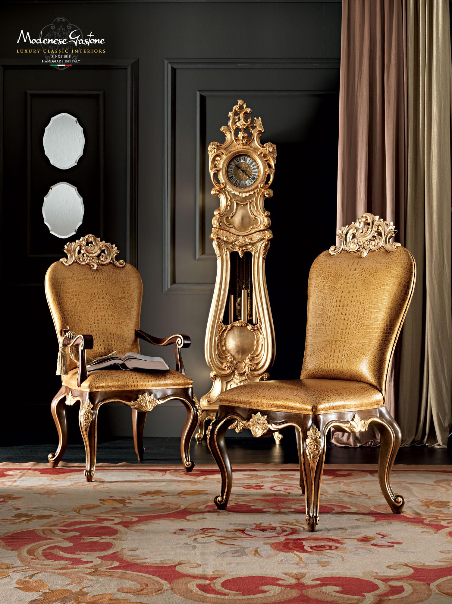 Incrusté Bureau de luxe arrondi, feuille d'or de Modenese Gastone Interiors en vente