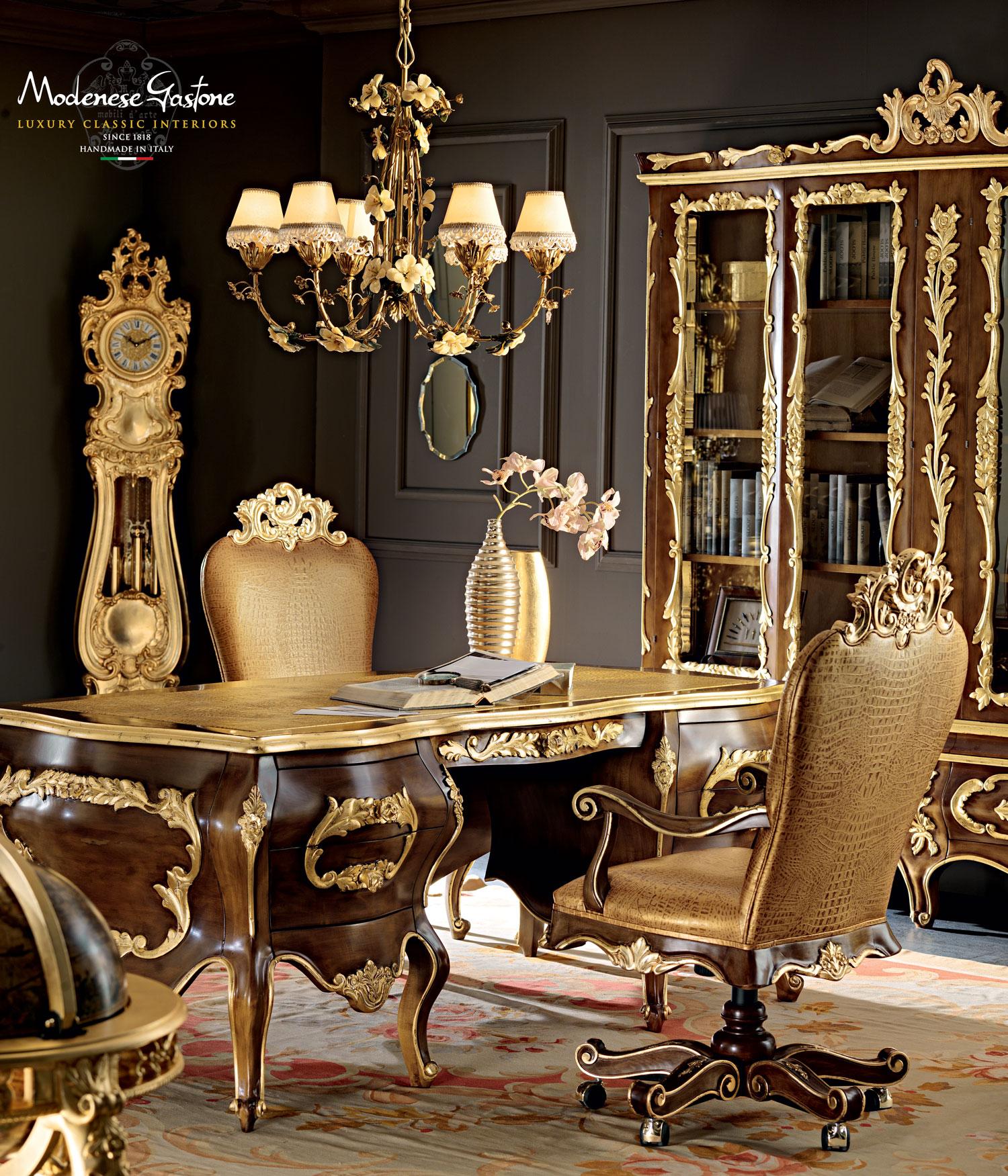 XXIe siècle et contemporain Bureau de luxe arrondi, feuille d'or de Modenese Gastone Interiors en vente