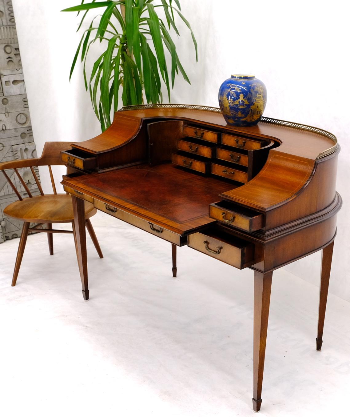 Rounded Mahogany Writing Table Desk w/ Brass Gallery 3