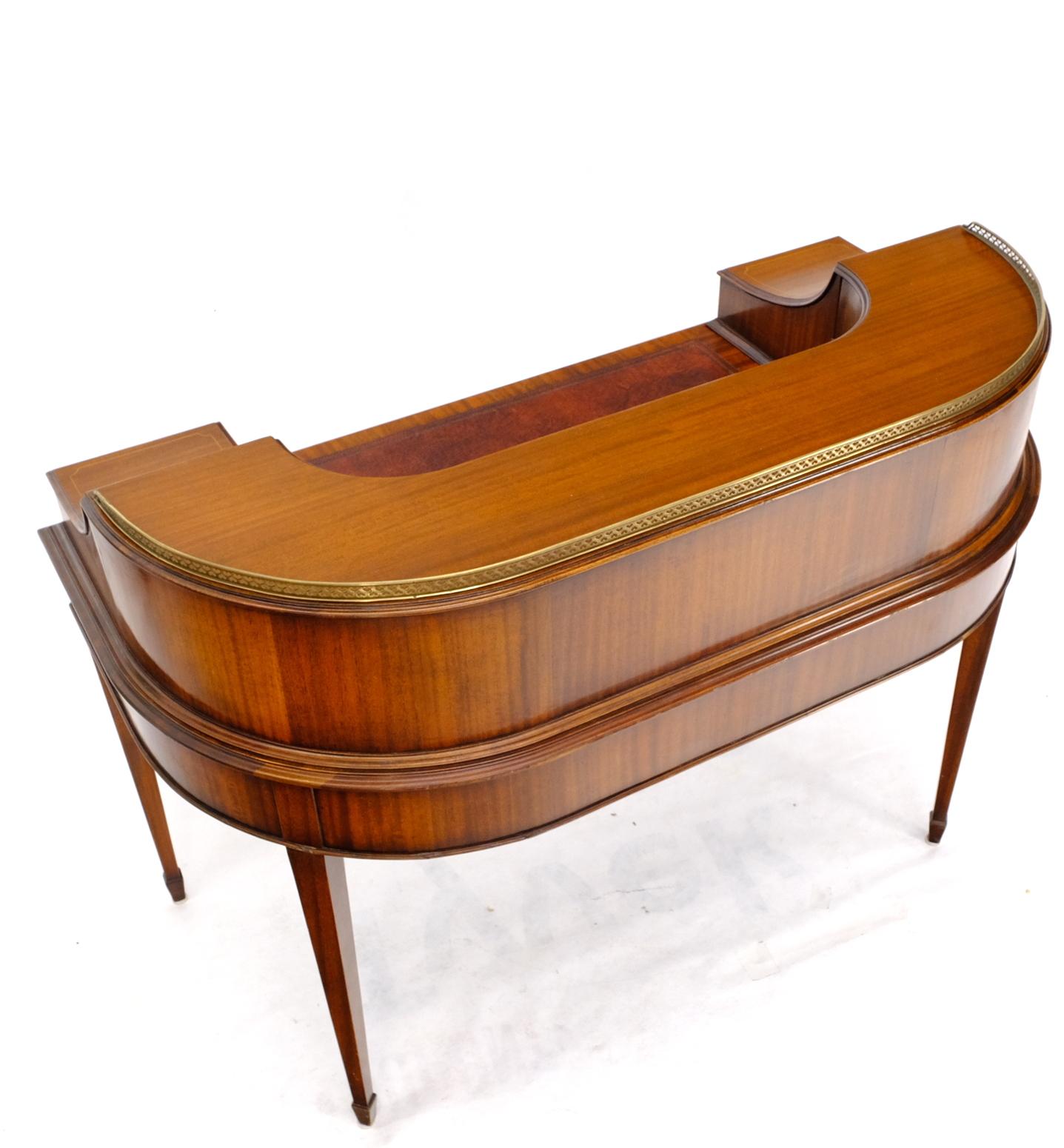 Rounded Mahogany Writing Table Desk w/ Brass Gallery 4