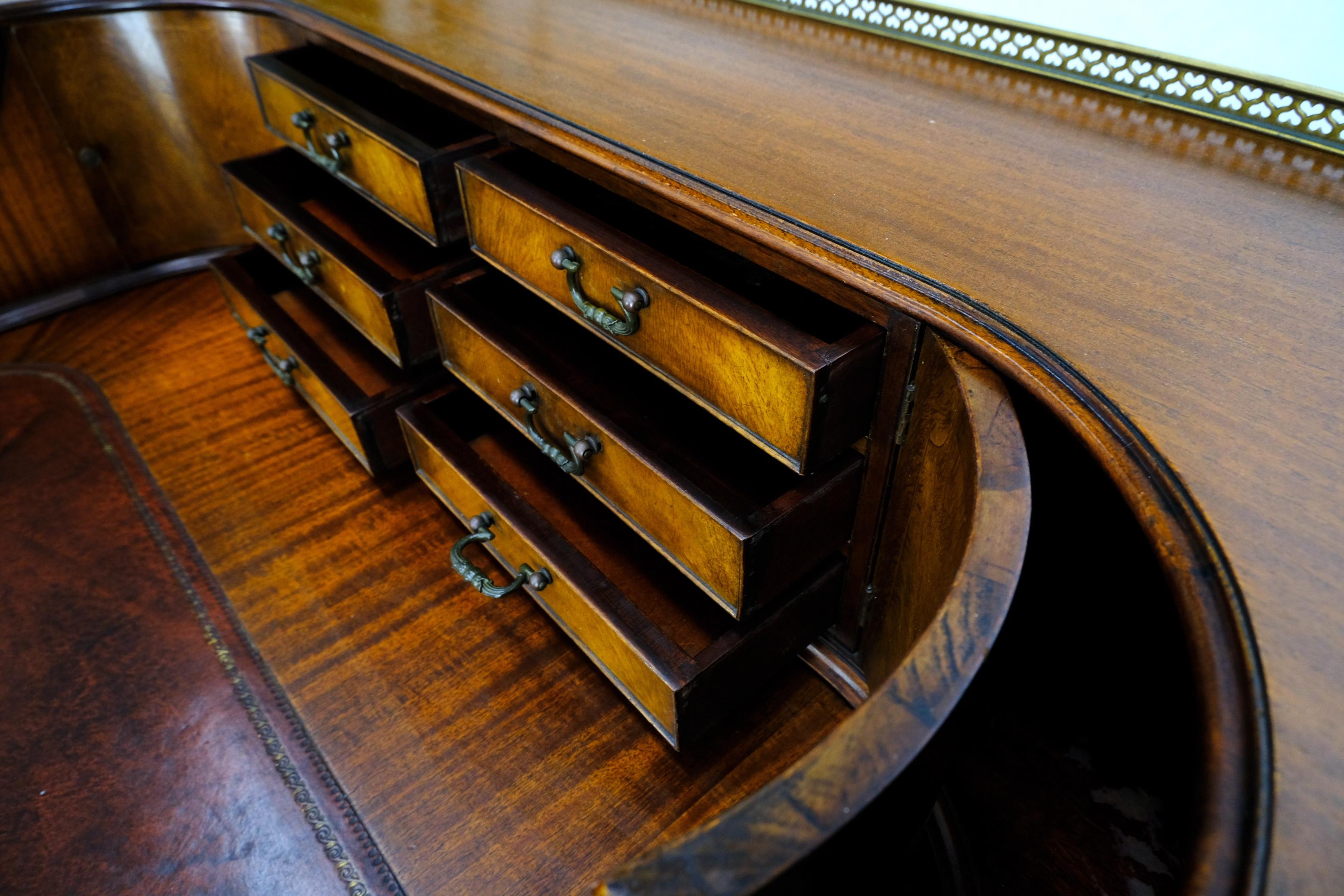 Rounded Mahogany Writing Table Desk w/ Brass Gallery 5