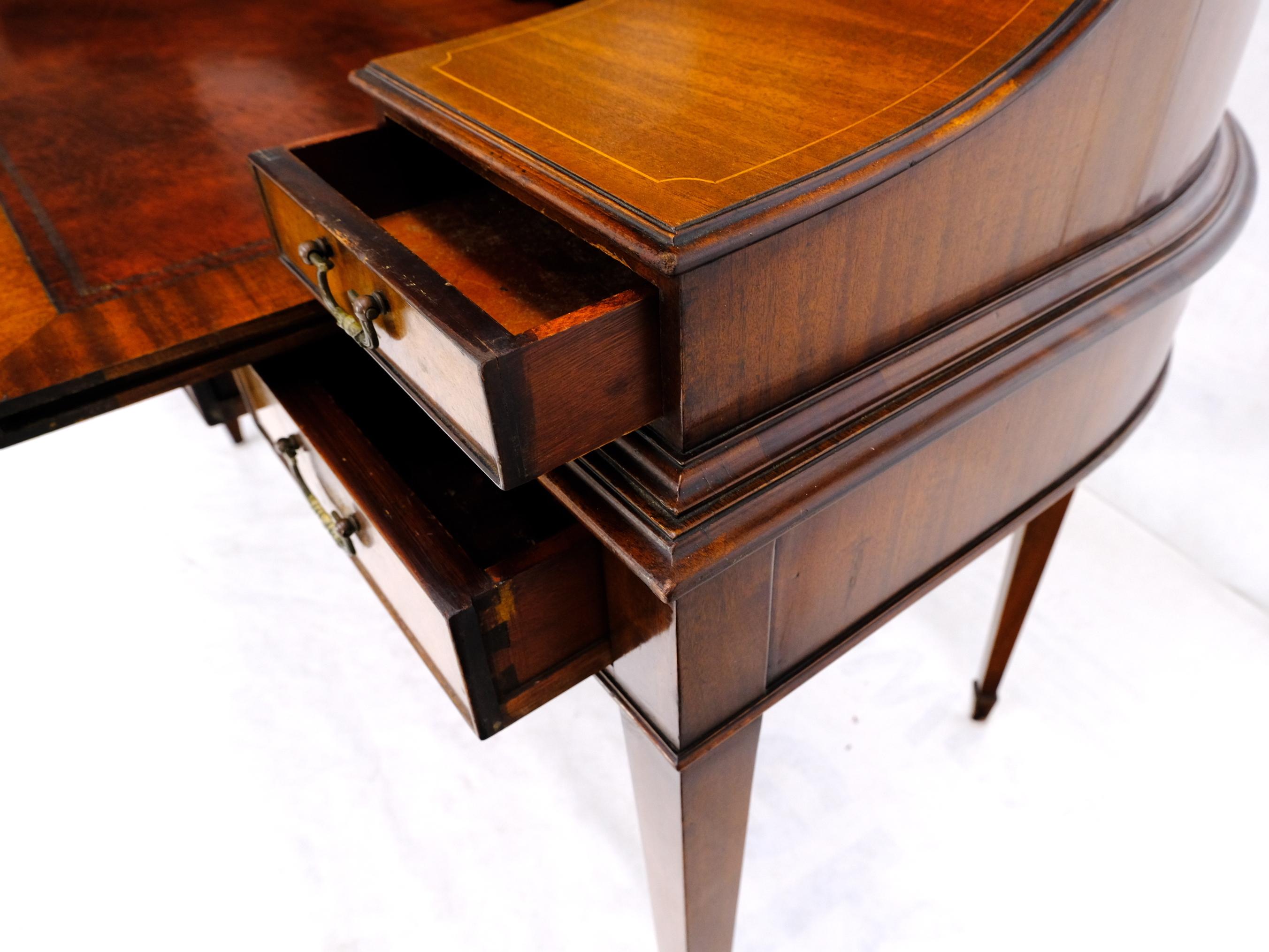 Rounded Mahogany Writing Table Desk w/ Brass Gallery 6