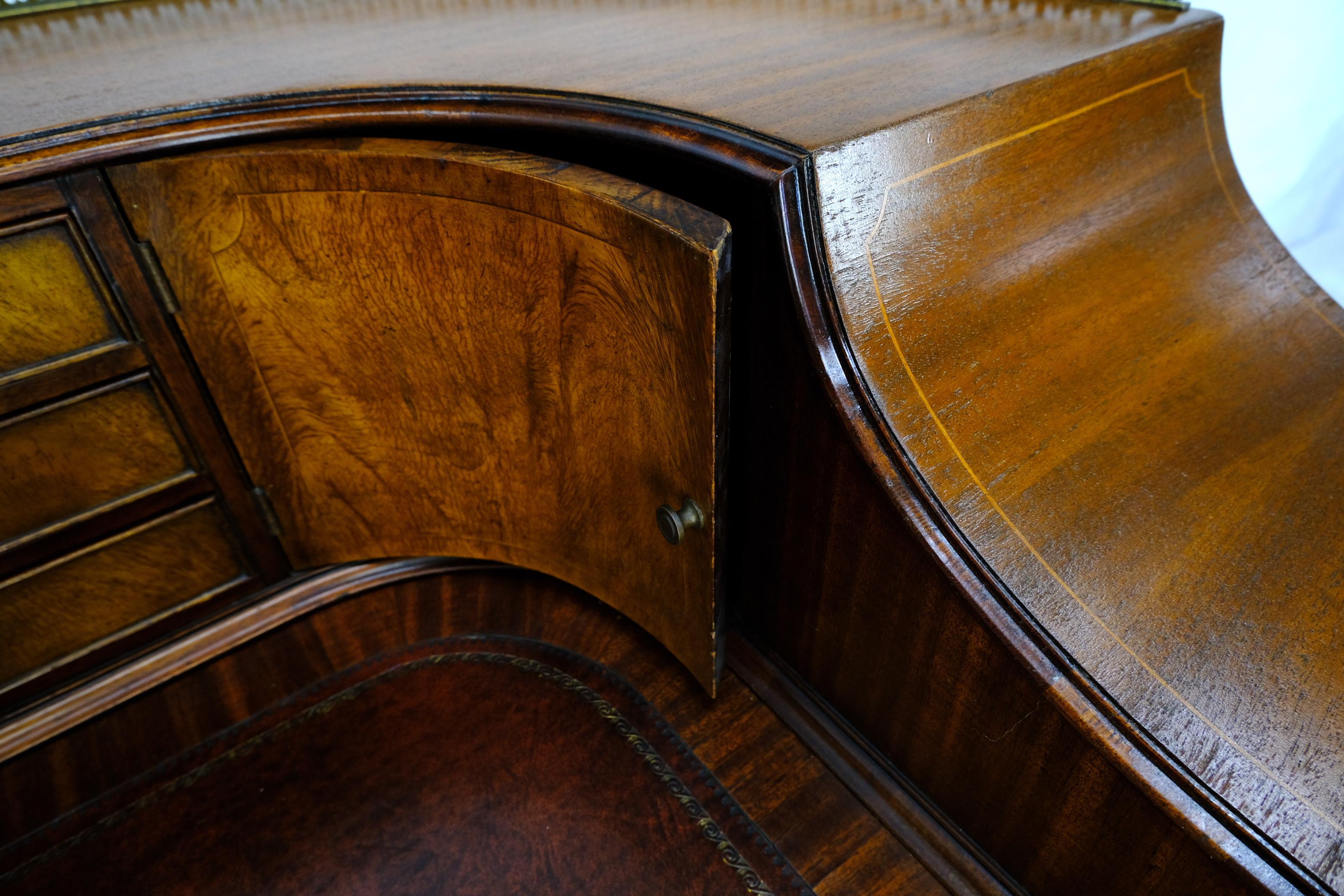 Rounded Mahogany Writing Table Desk w/ Brass Gallery 8
