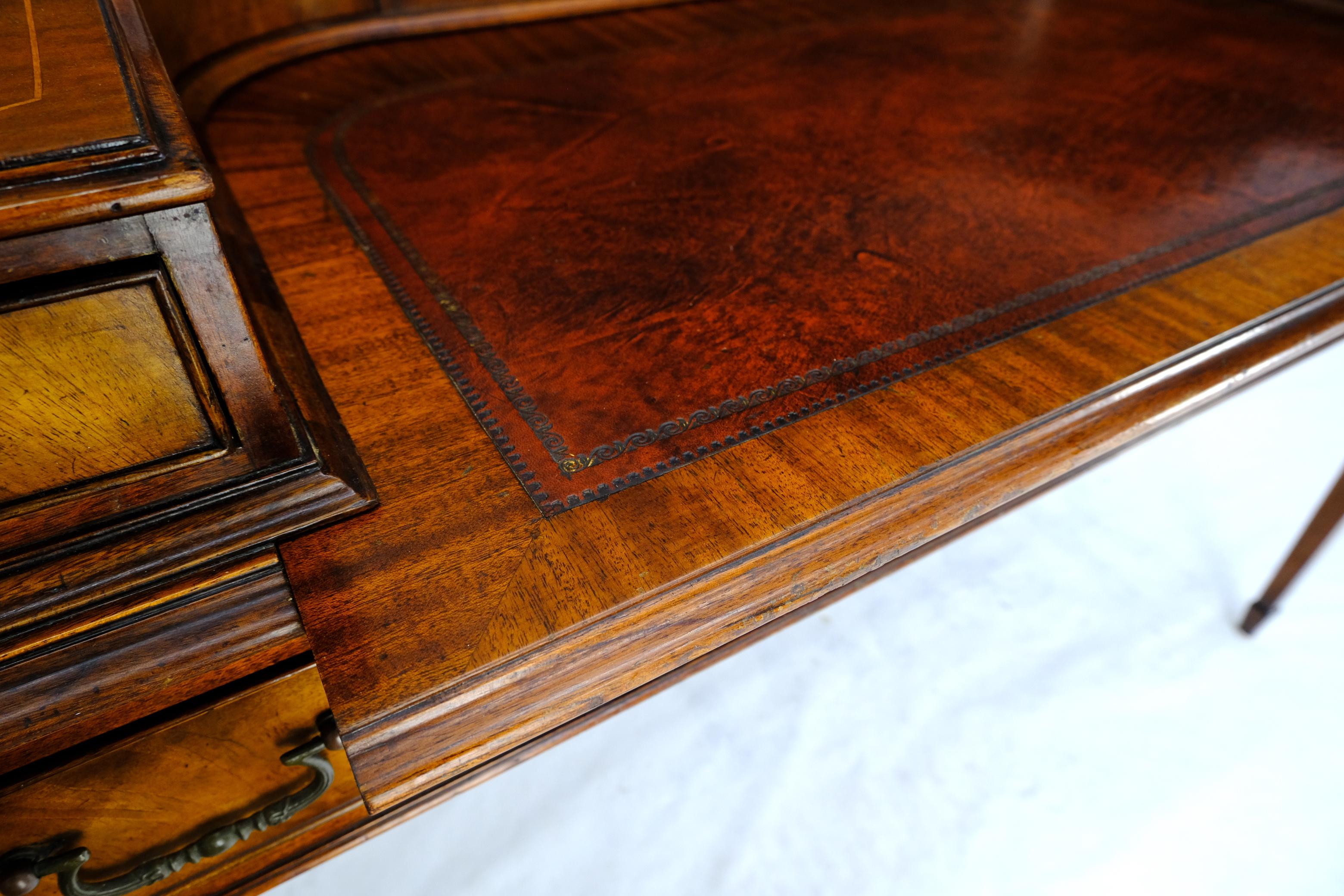Rounded Mahogany Writing Table Desk w/ Brass Gallery 9