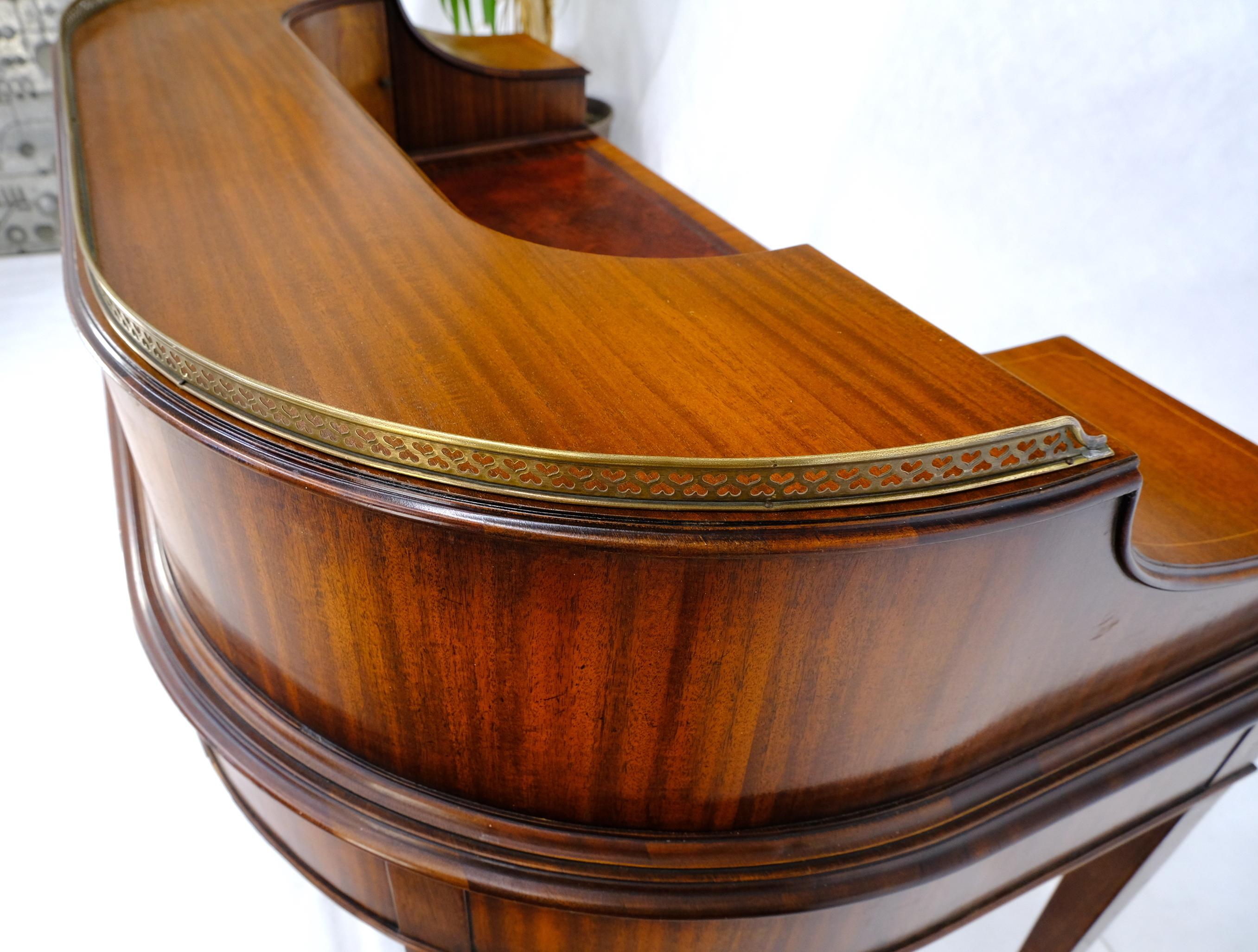Rounded Mahogany Writing Table Desk w/ Brass Gallery 11