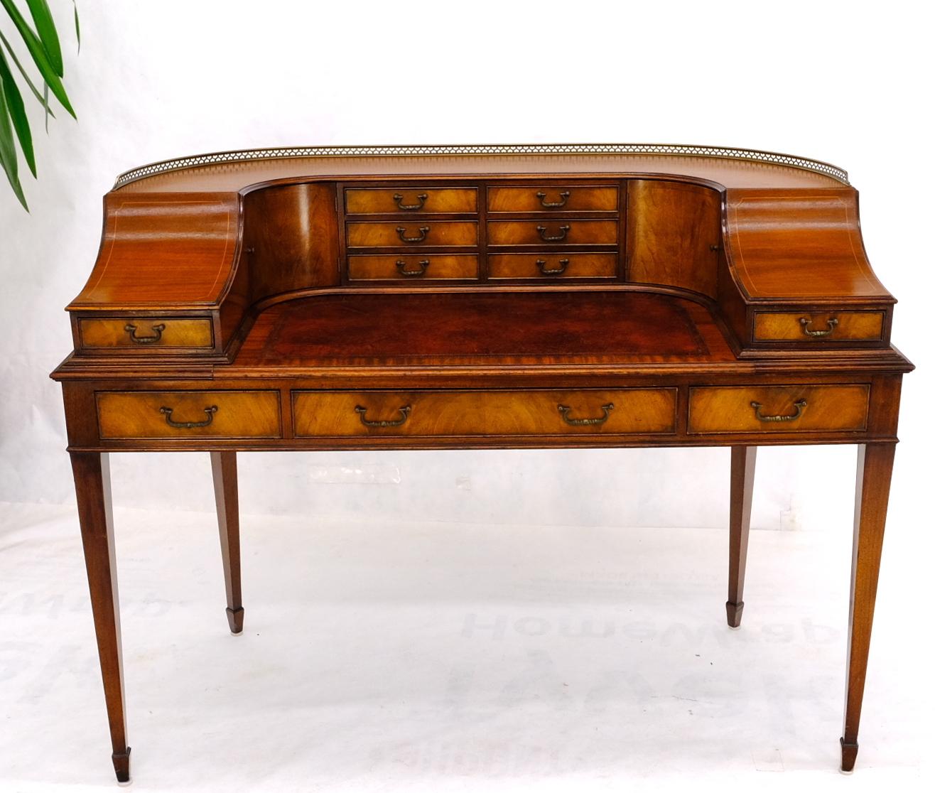 American Rounded Mahogany Writing Table Desk w/ Brass Gallery