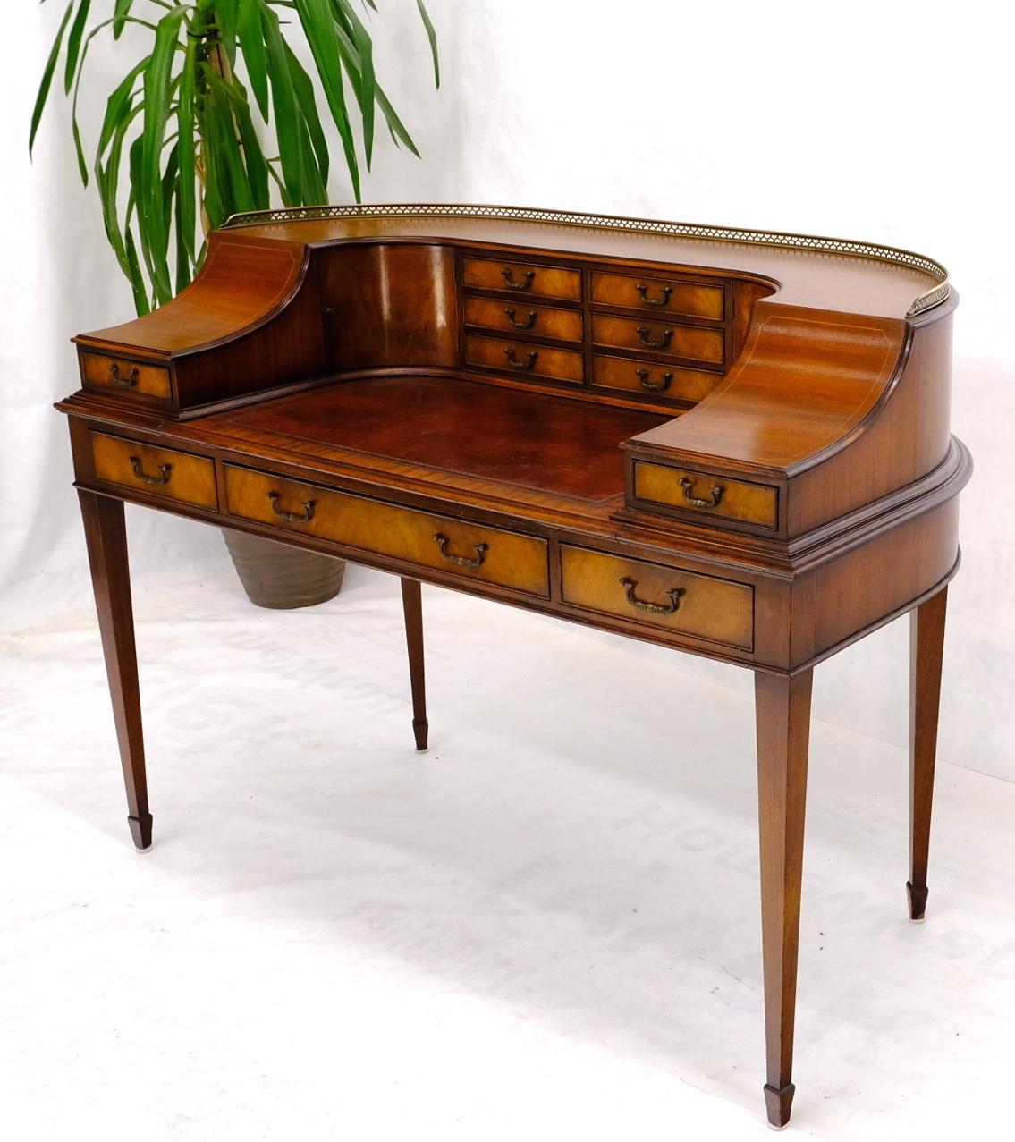 Lacquered Rounded Mahogany Writing Table Desk w/ Brass Gallery