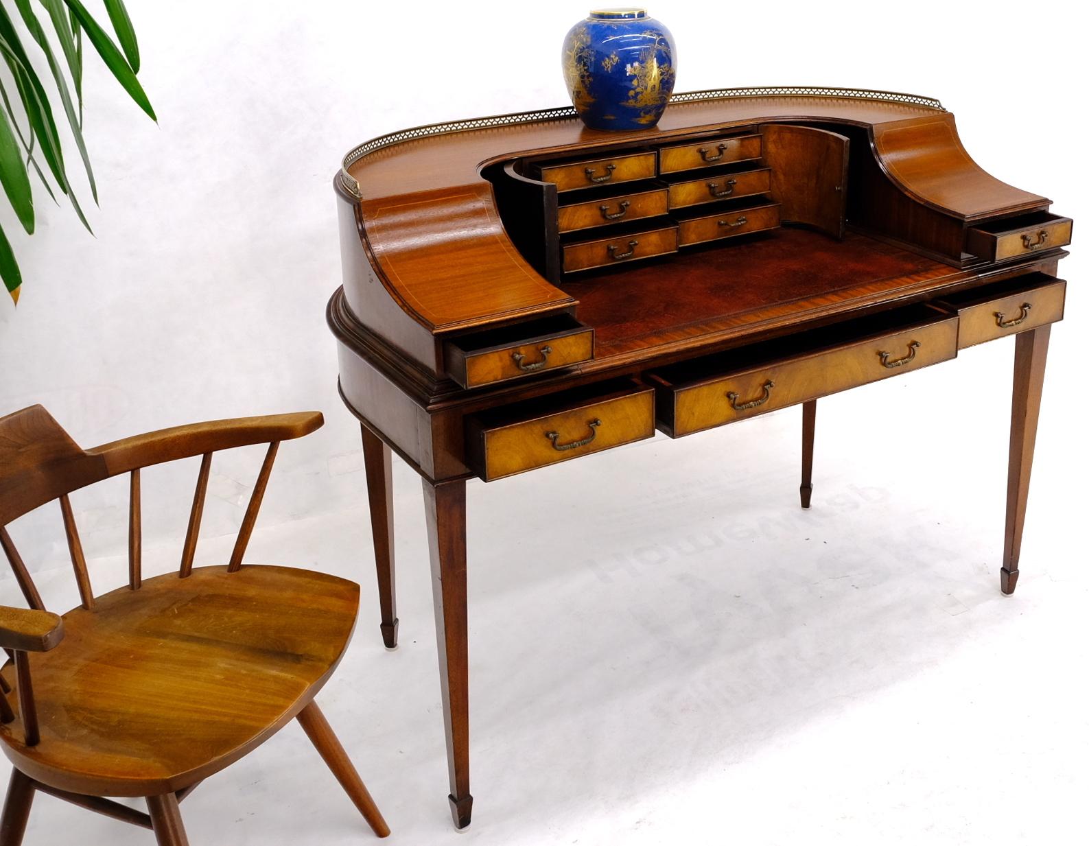 Rounded Mahogany Writing Table Desk w/ Brass Gallery 1