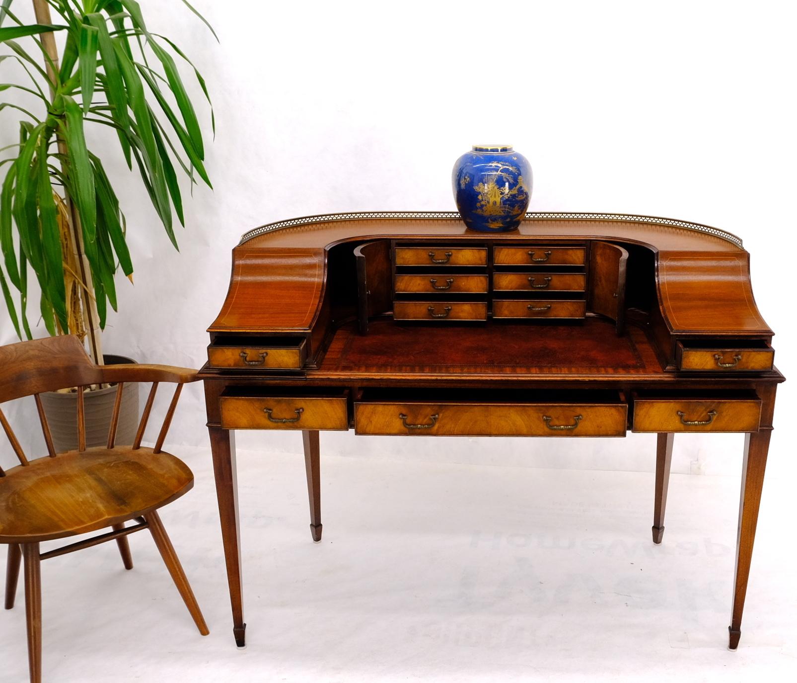 Rounded Mahogany Writing Table Desk w/ Brass Gallery 2