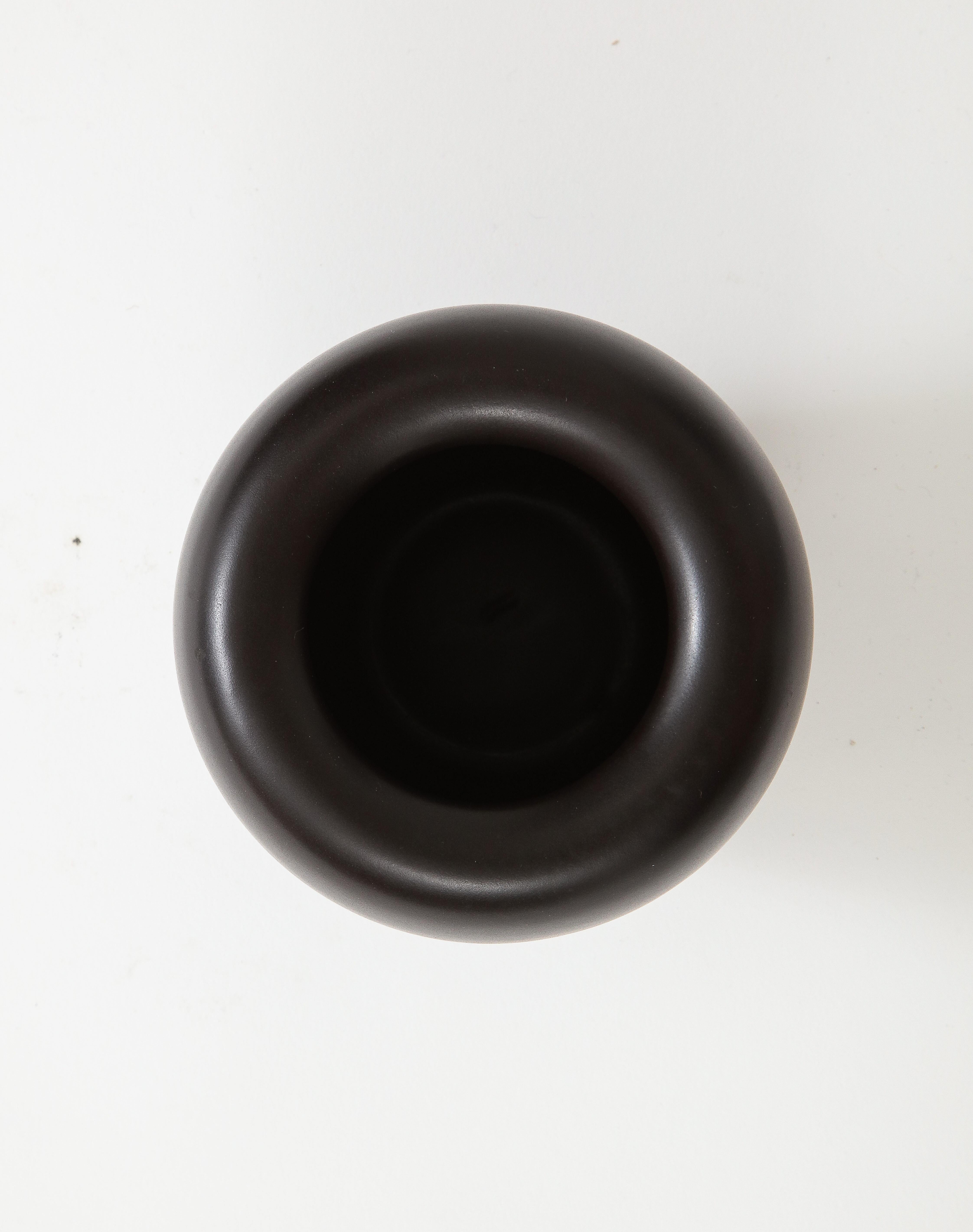 Mid-Century Modern Rounded Matte Black French Mid Century Ceramic Vase, France, c. 1950’s For Sale