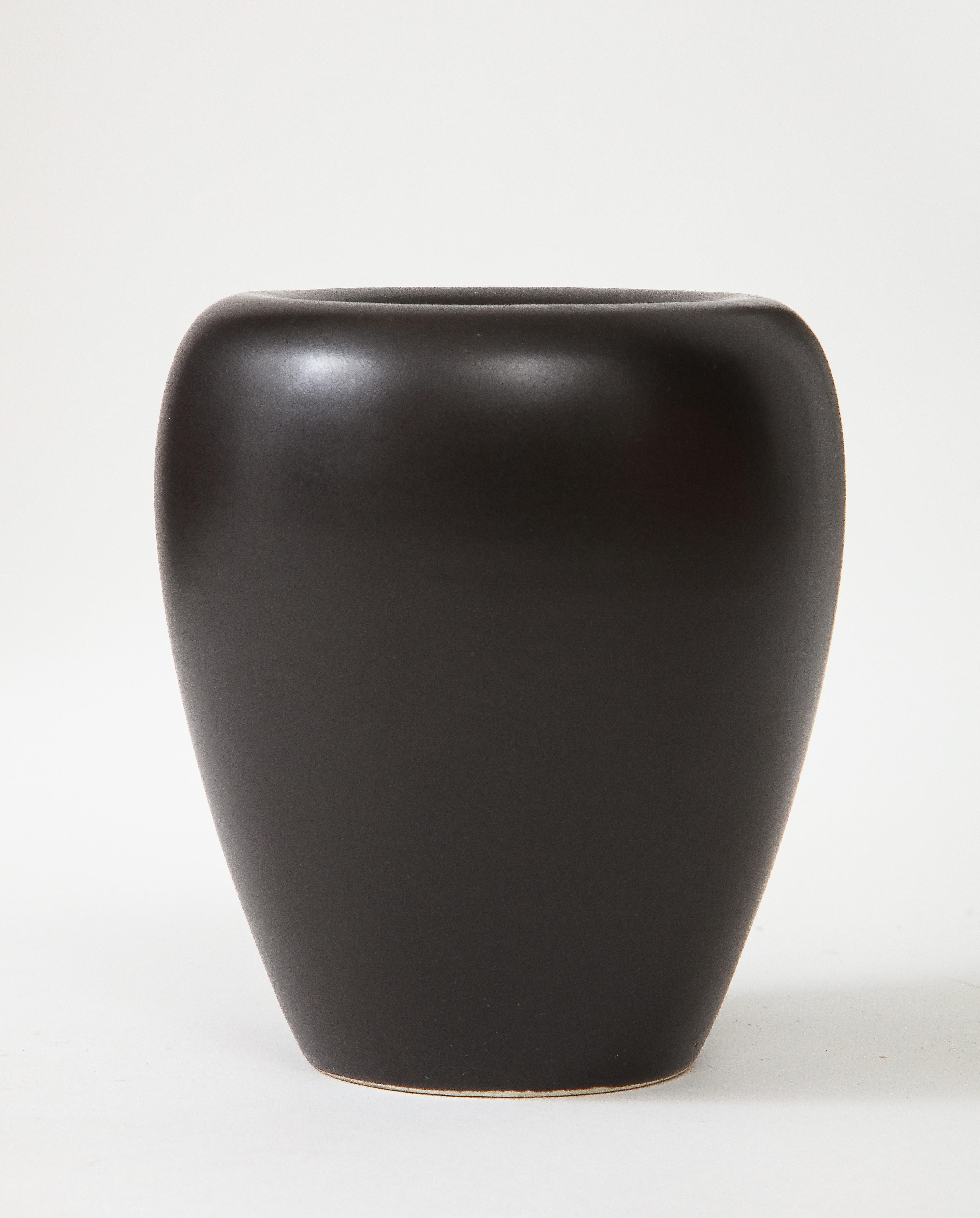 Rounded Matte Black French Mid Century Ceramic Vase, France, c. 1950’s For Sale 1
