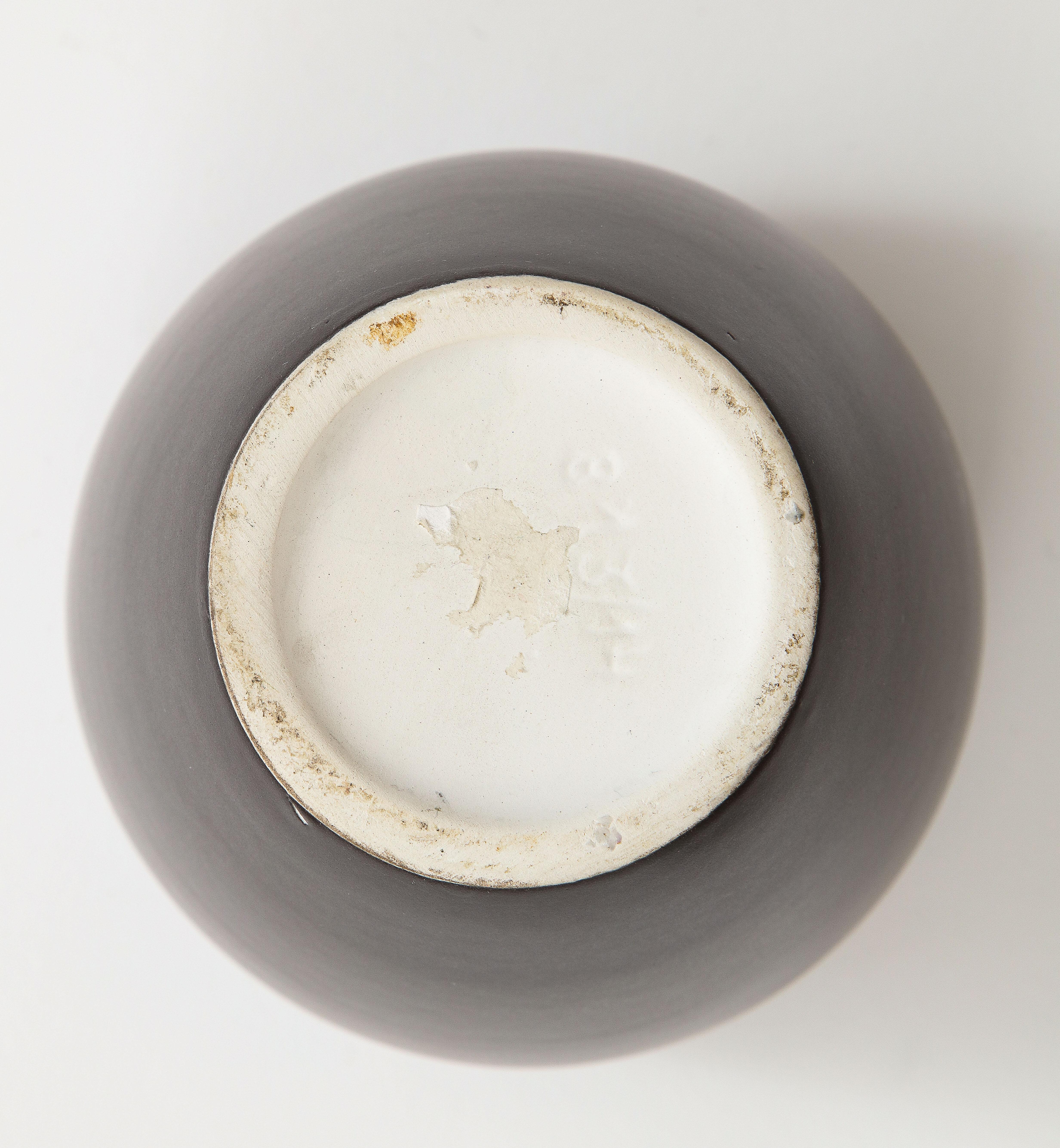 Rounded Matte Black French Mid Century Ceramic Vase, France, c. 1950’s For Sale 3