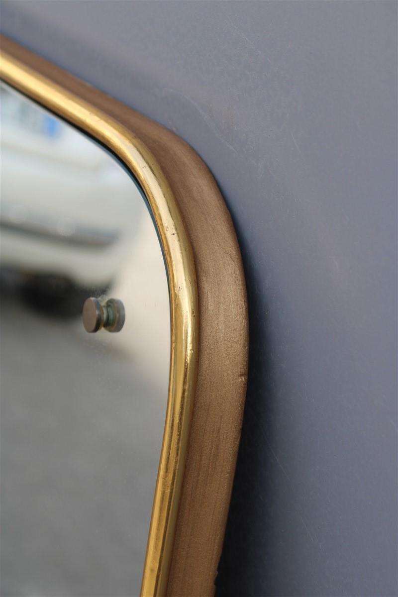 Rounded Midcentury Wall Mirror 24-Karat Gold Wood Italian Design Gio Ponti Style 1