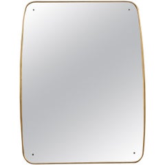 Rounded Midcentury Wall Mirror 24-Karat Gold Wood Italian Design Gio Ponti Style