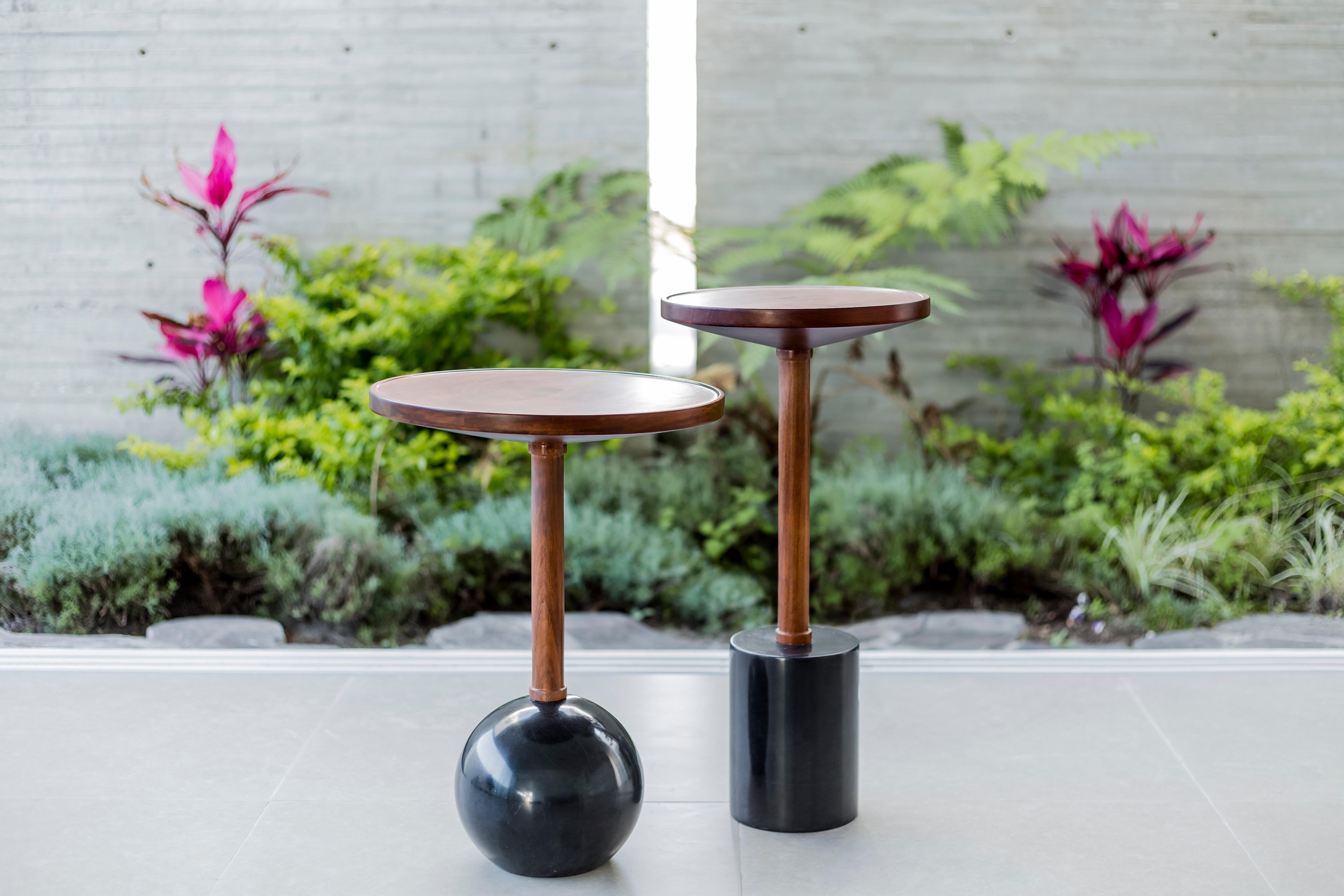 Mexican Rounded Monterrey Side Table, Black Marble For Sale