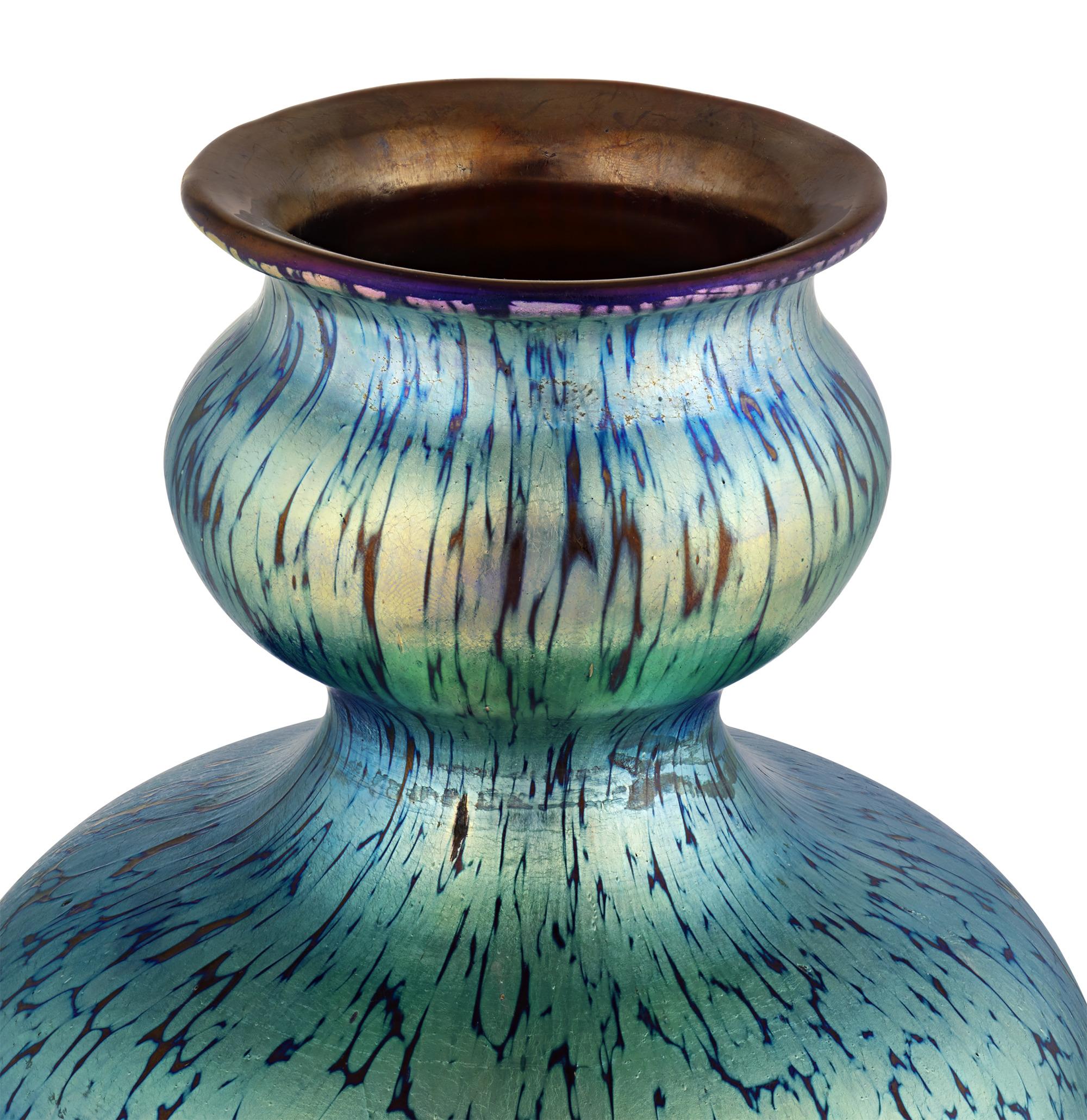 Art Nouveau Rounded Papillion Vase by Loetz For Sale