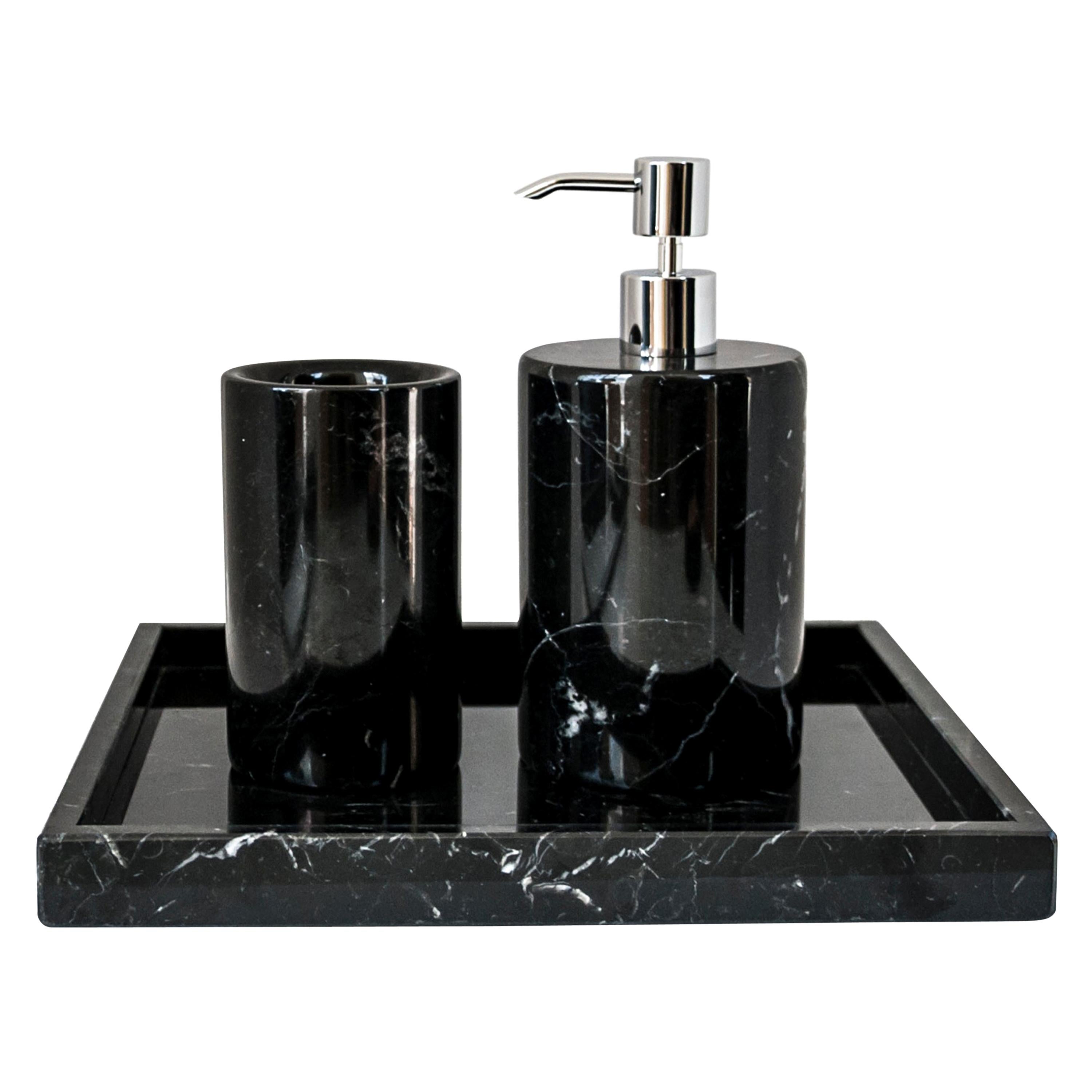 Handgefertigtes Set für den Bad aus schwarzem Marquina-Marmor im Angebot