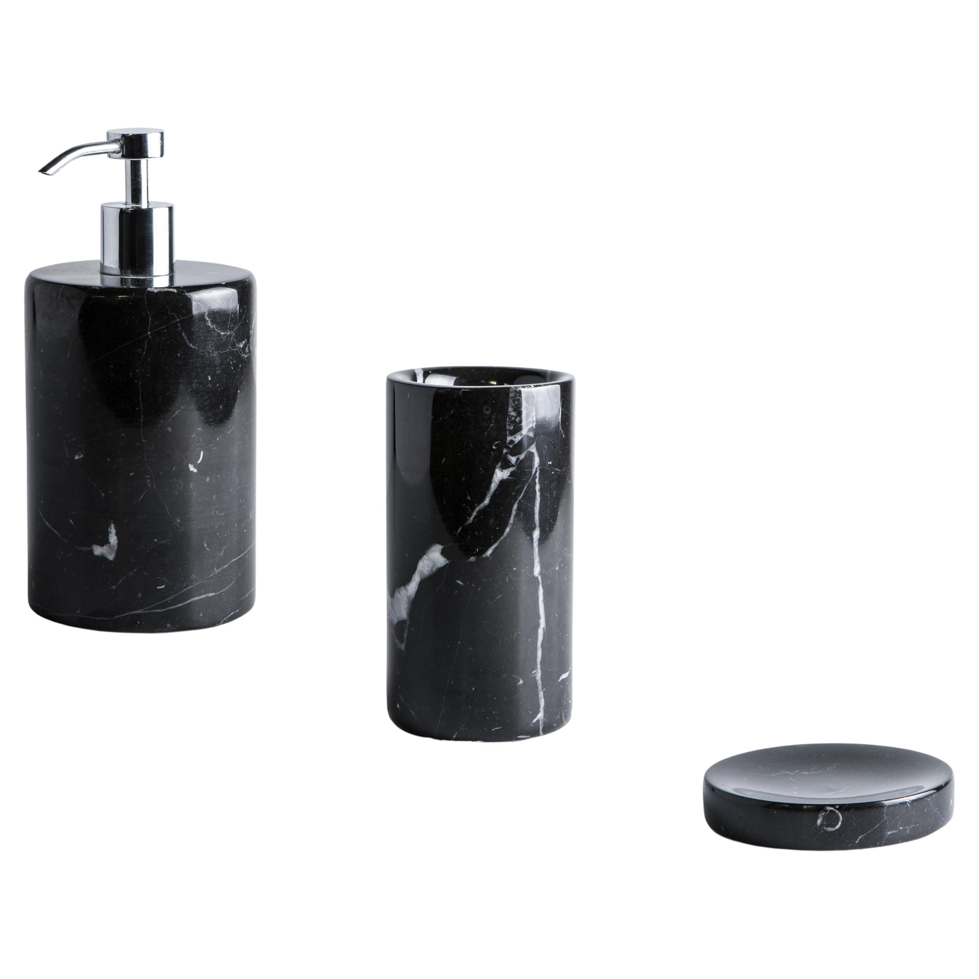 Handmade Rounded Set for Bathroom in Black Marquina Marble