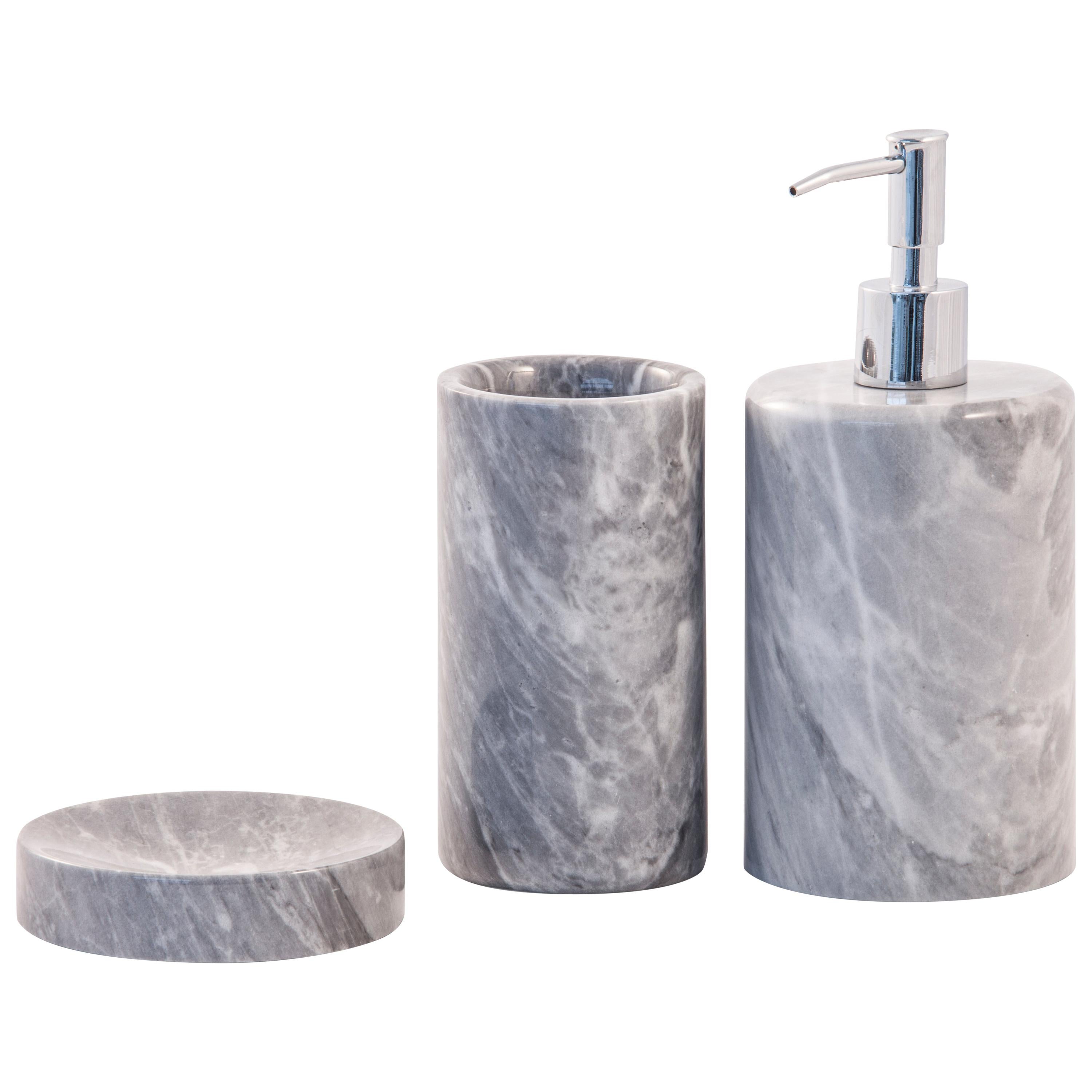 Handmade Rounded Set for Bathroom in Grey Bardiglio Marble