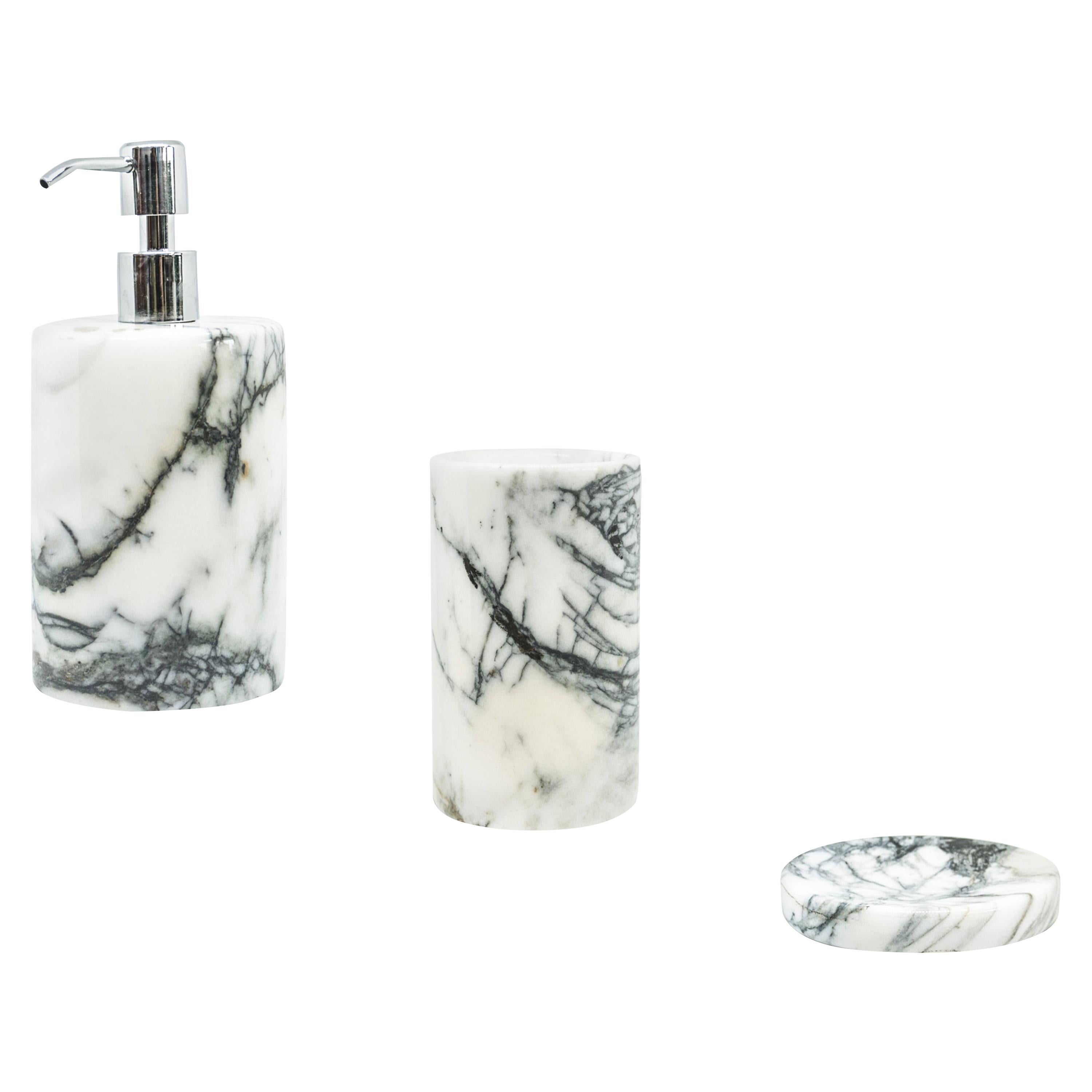 Handmade Rounded Set for Bathroom in Paonazzo Marble