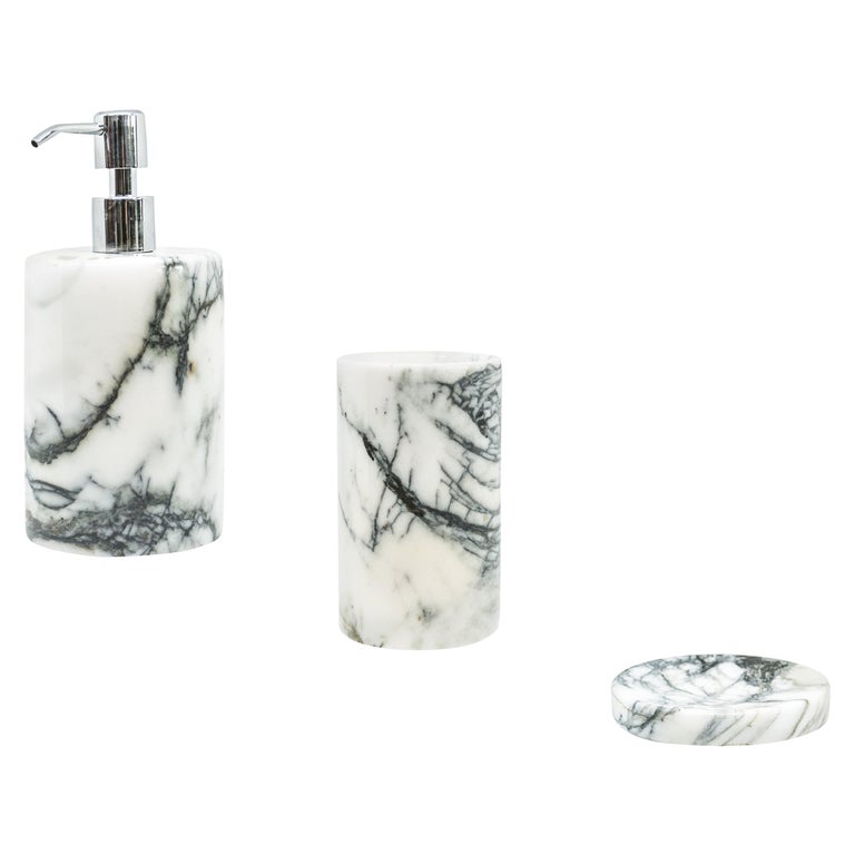 Handmade Rounded Set for Bathroom in Paonazzo Marble For Sale