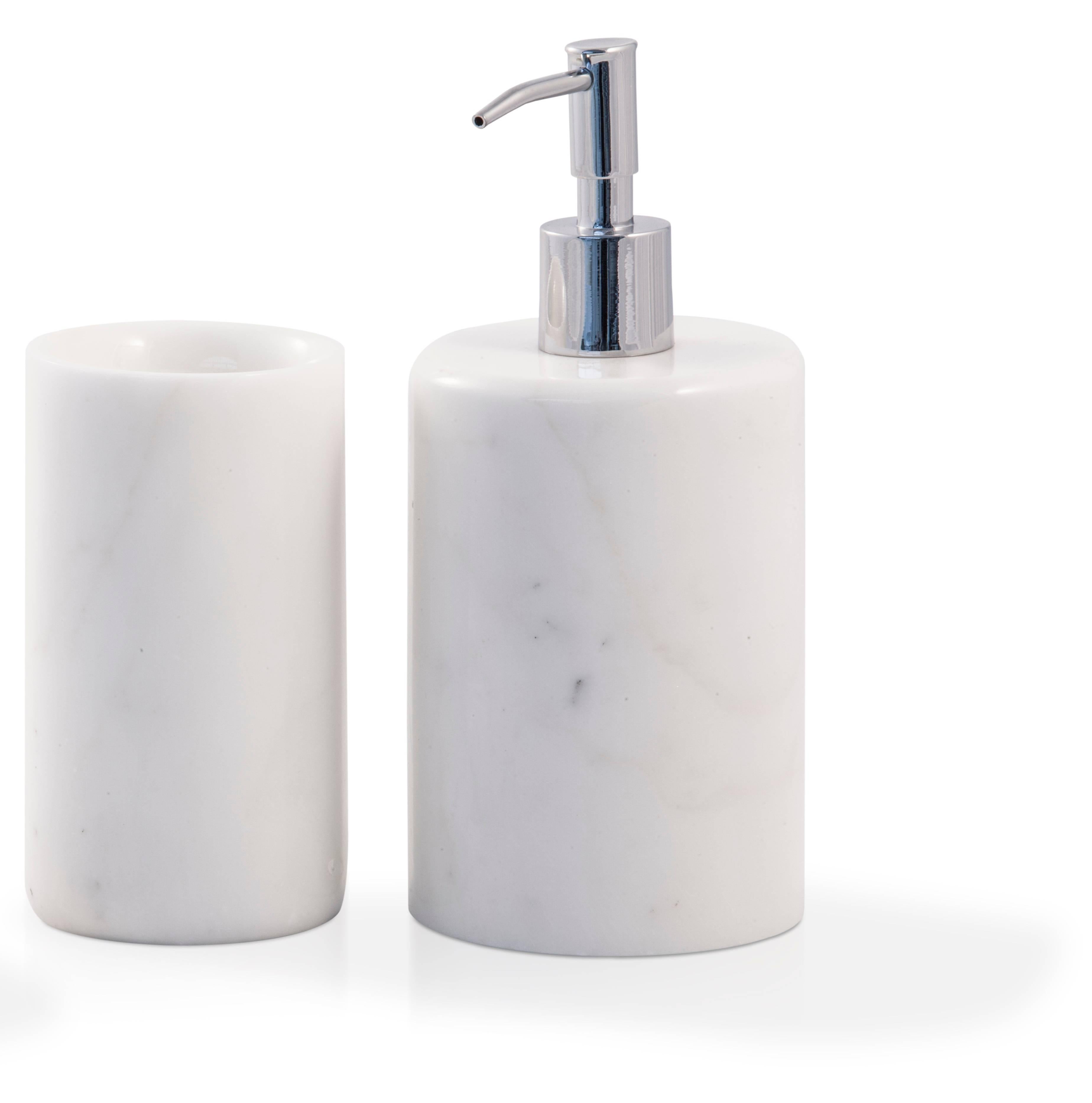 Contemporary Rounded Set for Bathroom in White Carrara Marble