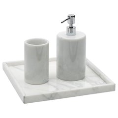 Rounded Set for Bathroom in White Carrara Marble + Spa Tray in Green Marble