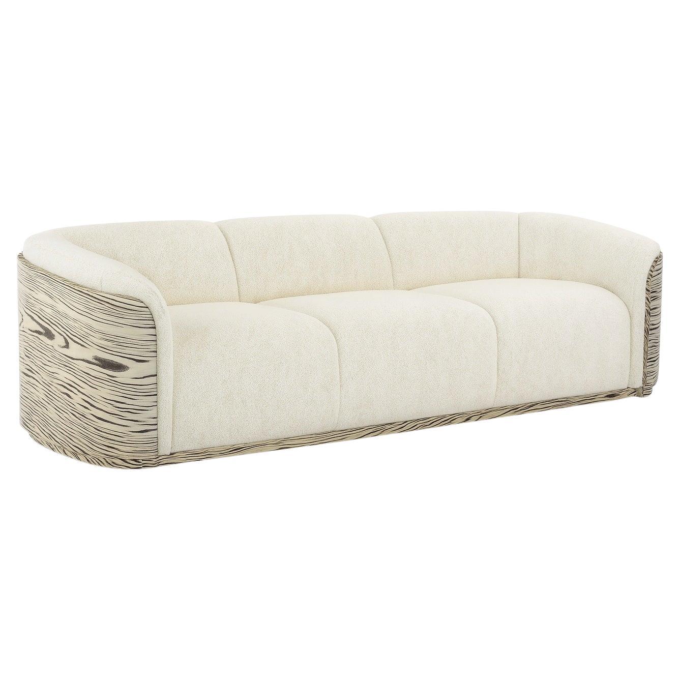 Mid-Century Modern Canapé Silhouette arrondi avec dossier en Ebony Wood et velours aubergine par Jose Castro en vente