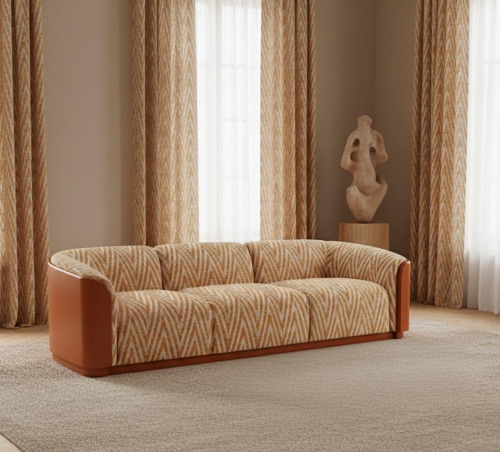 Tissu d'ameublement Canapé Silhouette arrondi avec dossier en Ebony Wood et velours aubergine par Jose Castro en vente