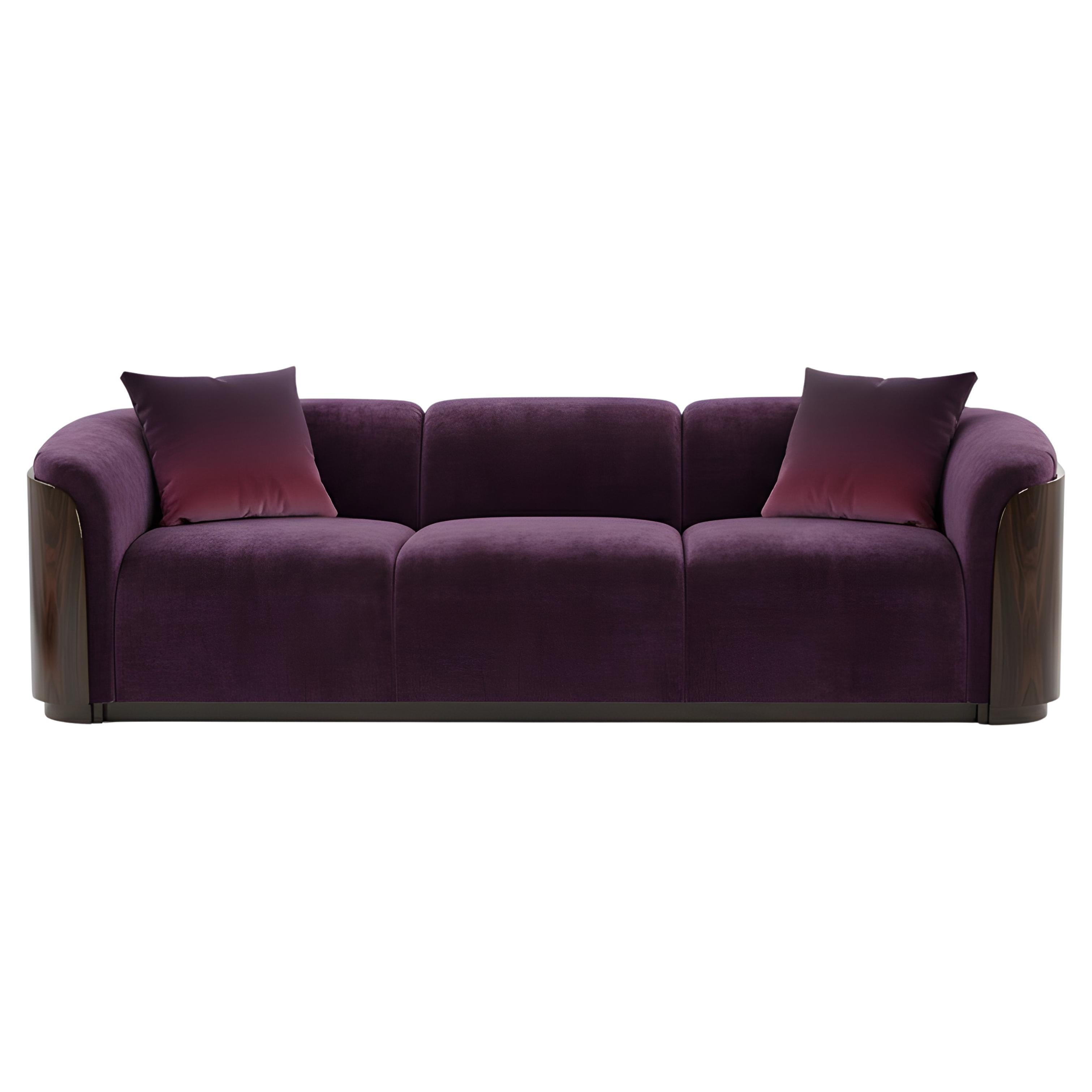 Rounded Silhouette Sofa In Ebony Wood Back & Eggplant Velvet By Jose Castro